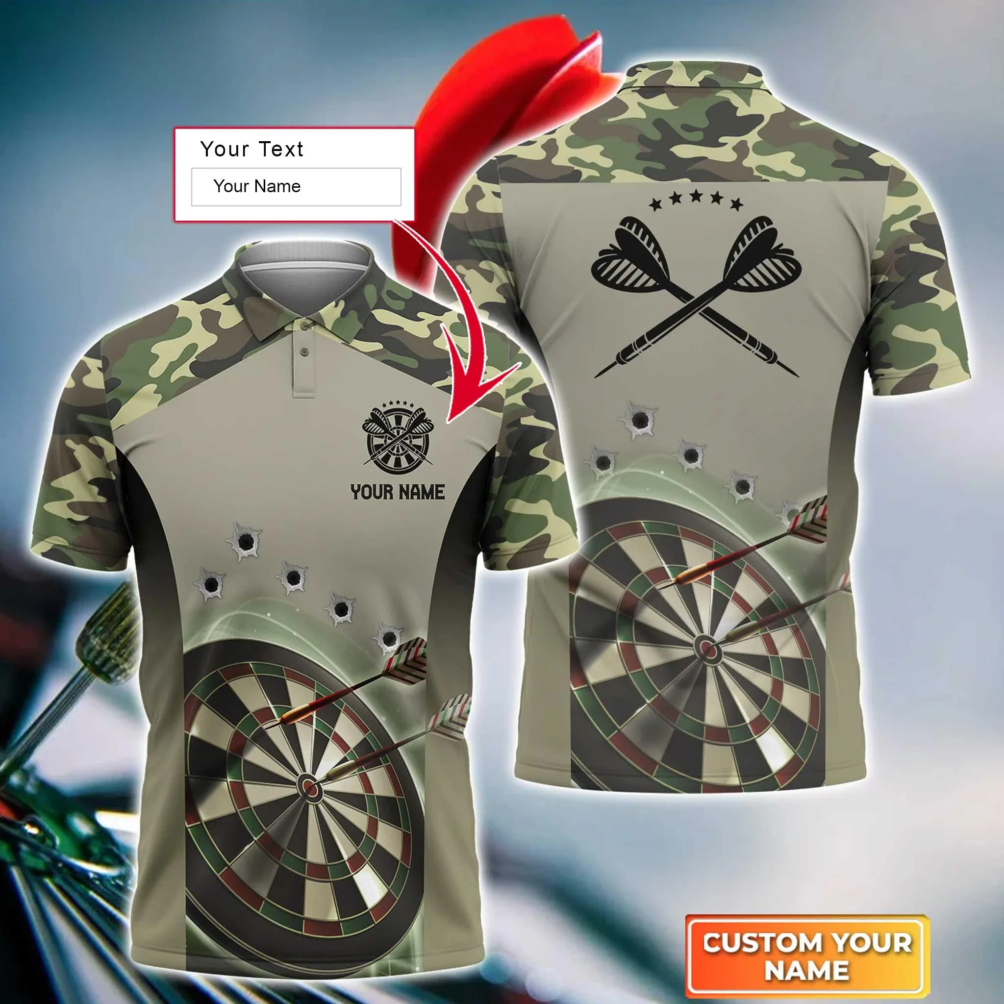 Darts Custom Name Men Polo Shirt, Dartboard Personalized Camo Men Polo Shirt Gift For Darts Lovers, Friend, Darts Team Player - Image 2