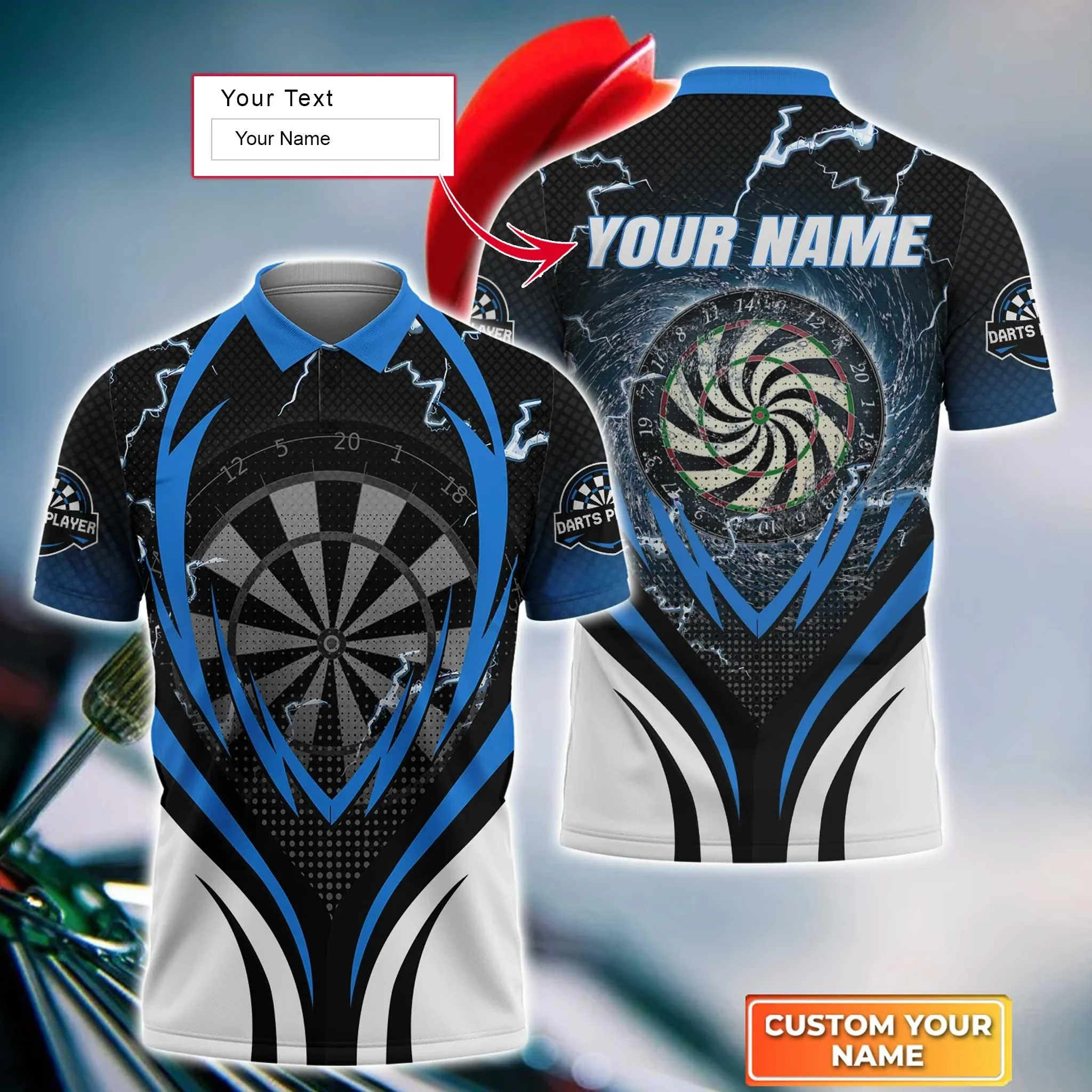 Darts Custom Name Men Polo Shirt, Dartboard Whirlpool Personalized Men Polo Shirt Gift For Darts Lovers, Friend, Darts Team Player - Image 2