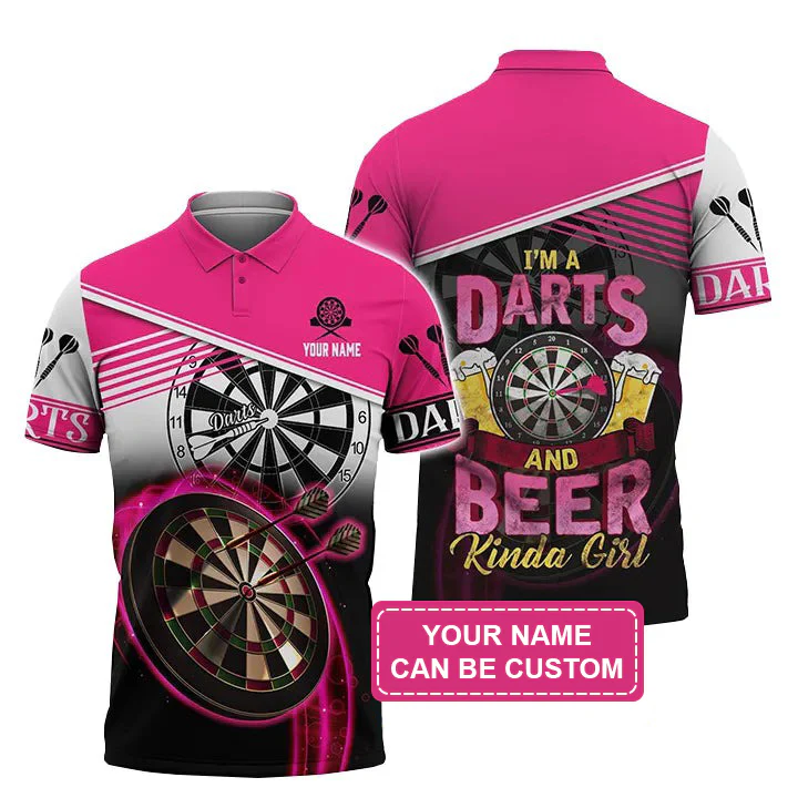 Darts Custom Name Men Polo Shirt, I'm A Darts And Beer Kinda Girl Personalized Pink Men Polo Shirt Gift For Darts Lovers, Friend, Team Player - Image 2