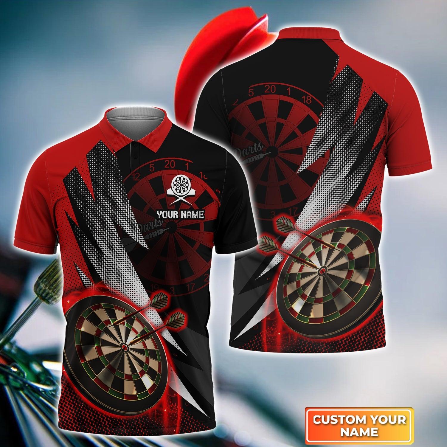 Darts Custom Name Men Polo Shirt, Red Darts Dartboard Personalized Men Polo Shirt Gift For Darts Lovers, Friend, Darts Team Player