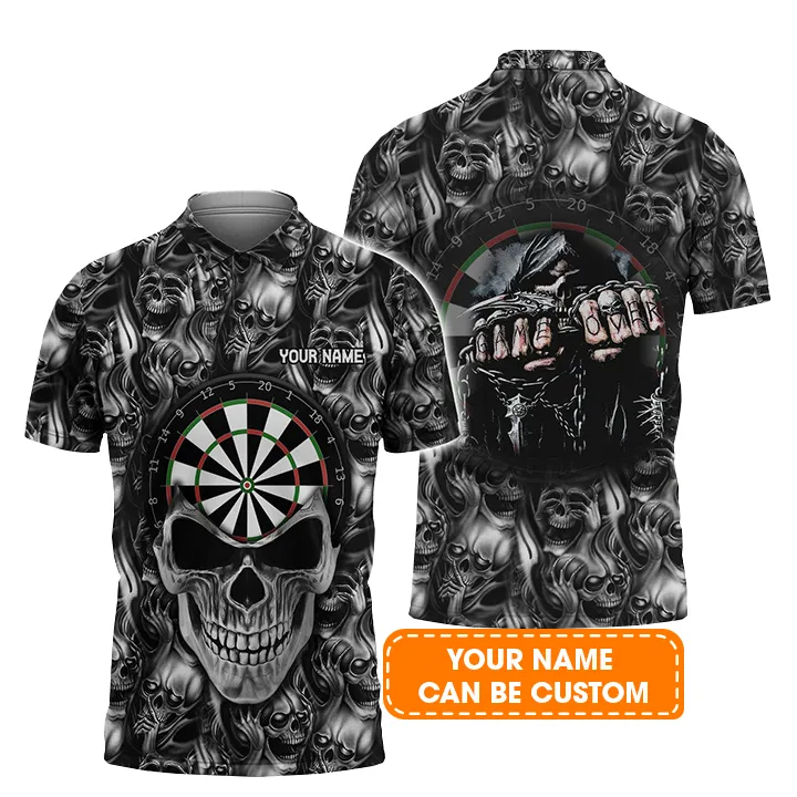 Darts Custom Name Men Polo Shirt, Skull Dartboard Personalized Men Polo Shirt Gift For Darts Lovers, Friend, Darts Team Player - Image 2