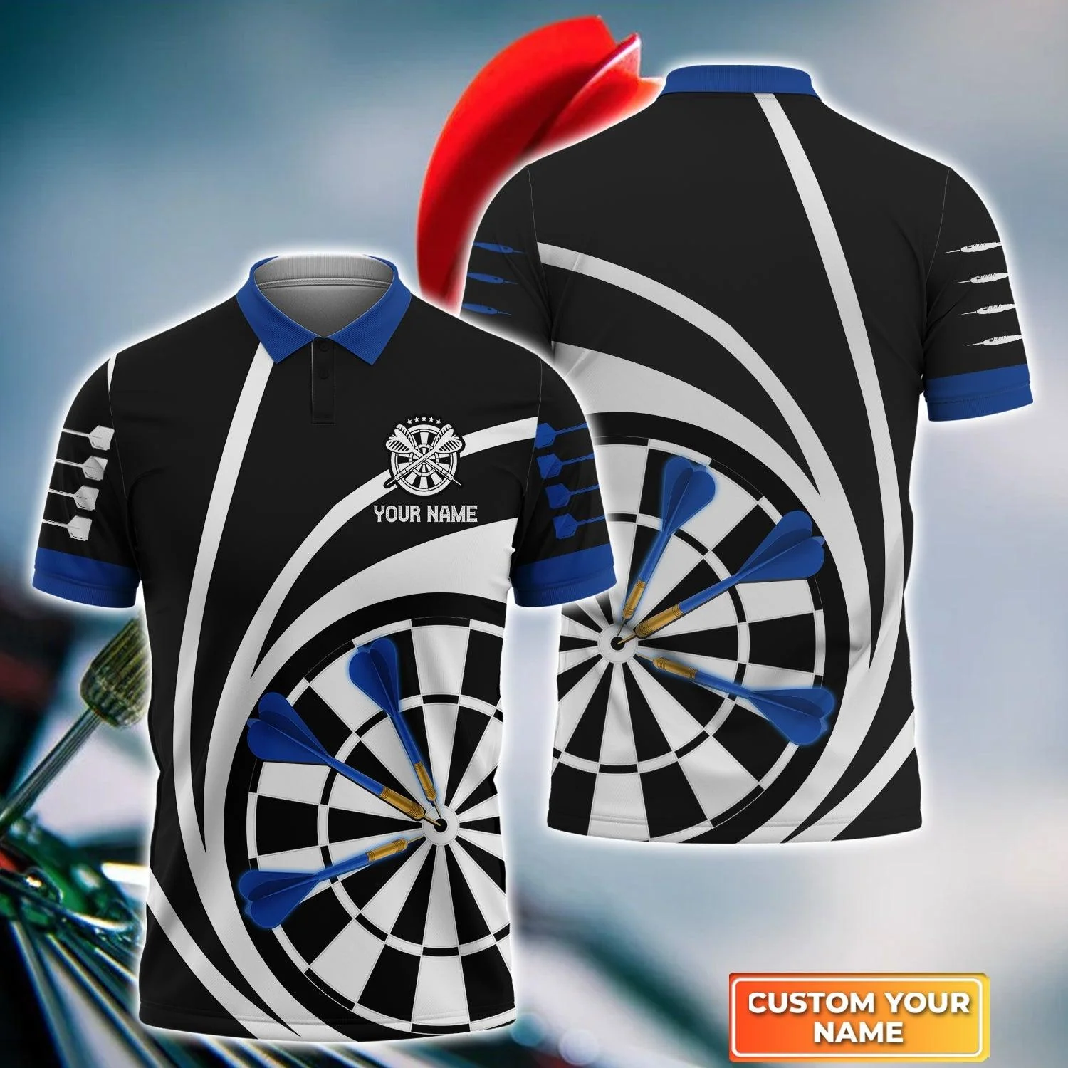 Darts Custom Name Men Polo Shirt, Whirly Darts Dartboard Personalized Men Polo Shirt Gift For Darts Lovers, Friend, Darts Team Player