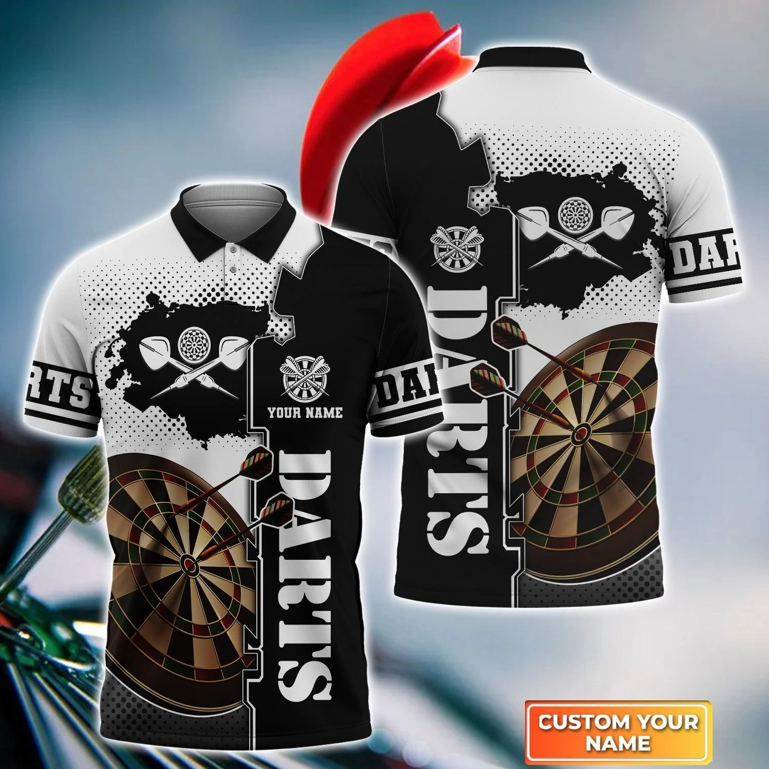 Darts Custom Name Men Polo Shirt, White Dartboard Personalized Men Polo Shirt Gift For Darts Lovers, Friend, Darts Team Player