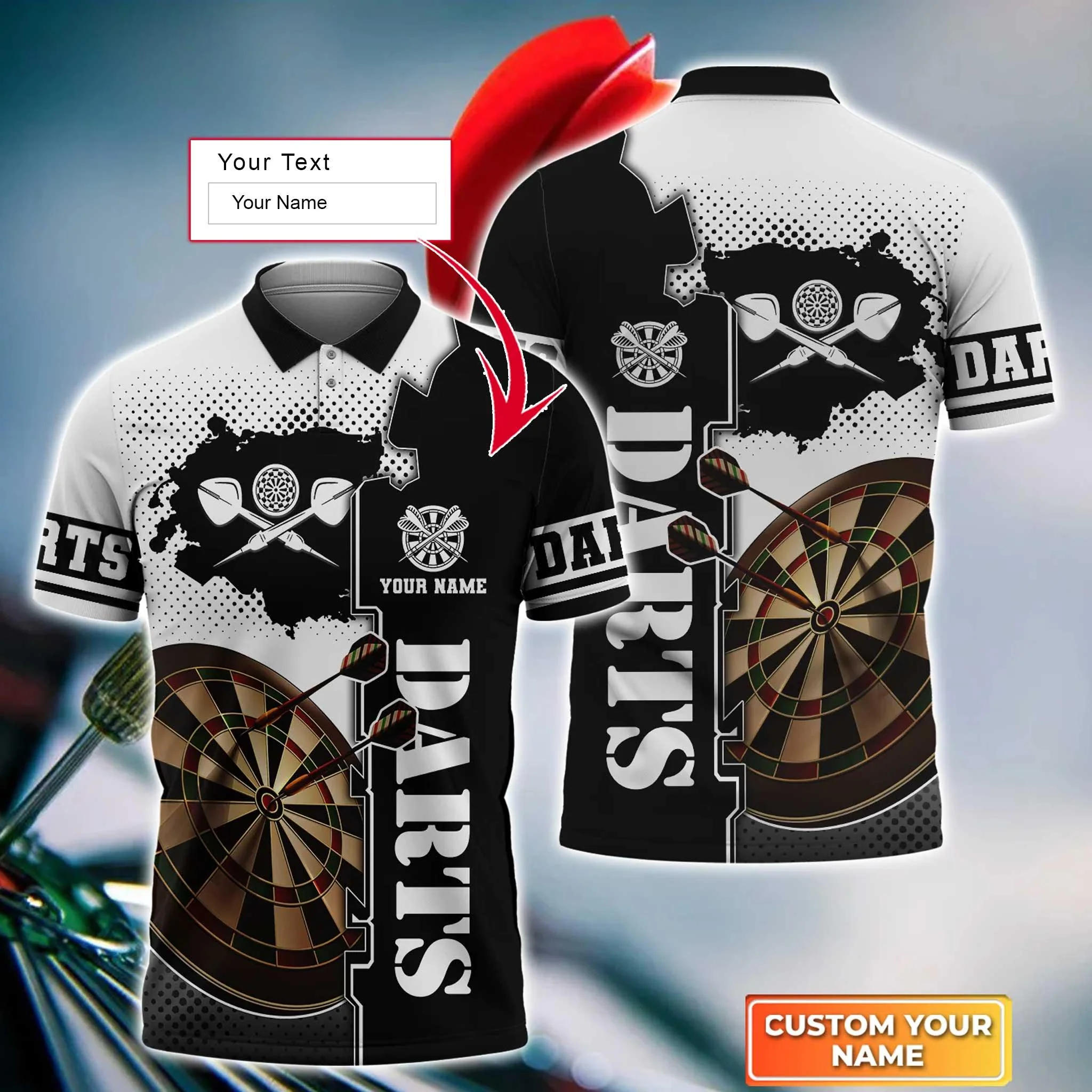 Darts Custom Name Men Polo Shirt, White Dartboard Personalized Men Polo Shirt Gift For Darts Lovers, Friend, Darts Team Player - Image 2