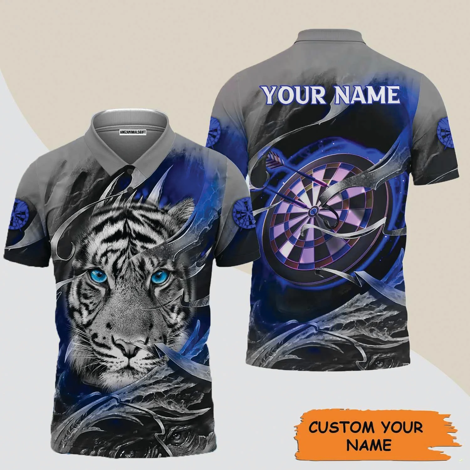 Darts Custom Name Sweater, Blue Bullseye Dartboard Personalized Name Tiger And Darts Sweater - Image 4