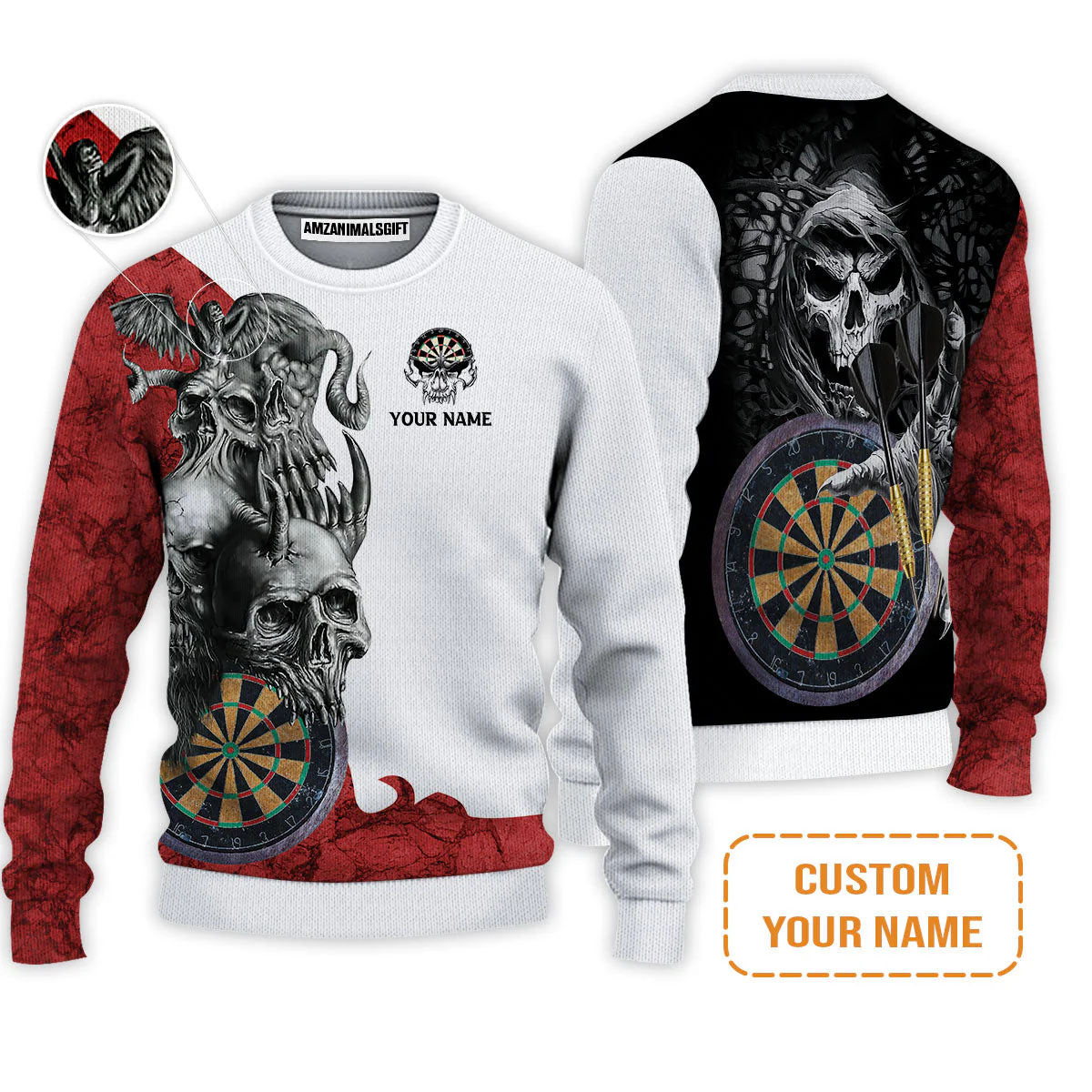 Darts Custom Name T-Shirt, Dartboard Skull Personalized T-Shirt - Image 5