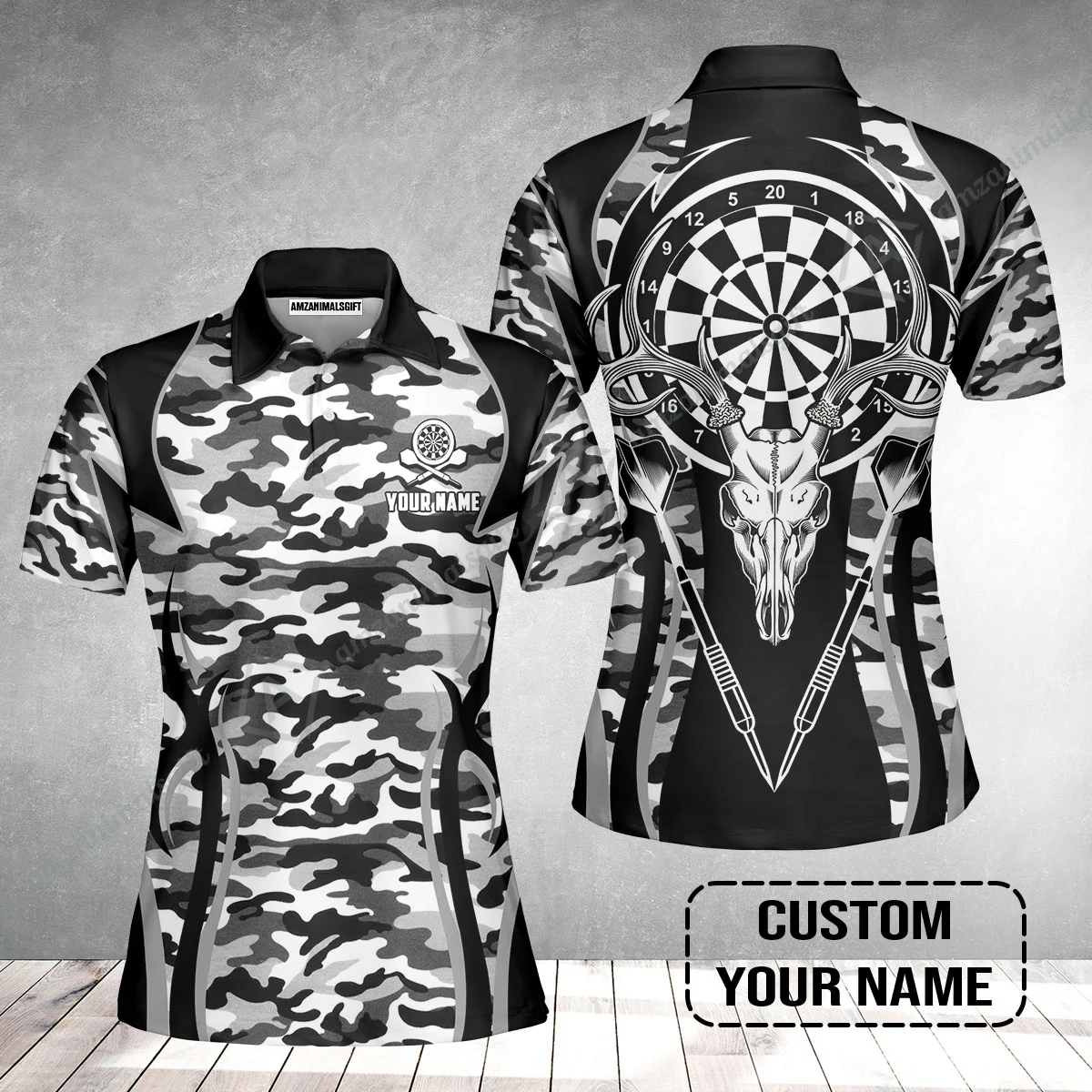 Darts Custom Name Women Polo Shirt, Camo Darts And Deer Personalized Women Polo Shirt - Image 2