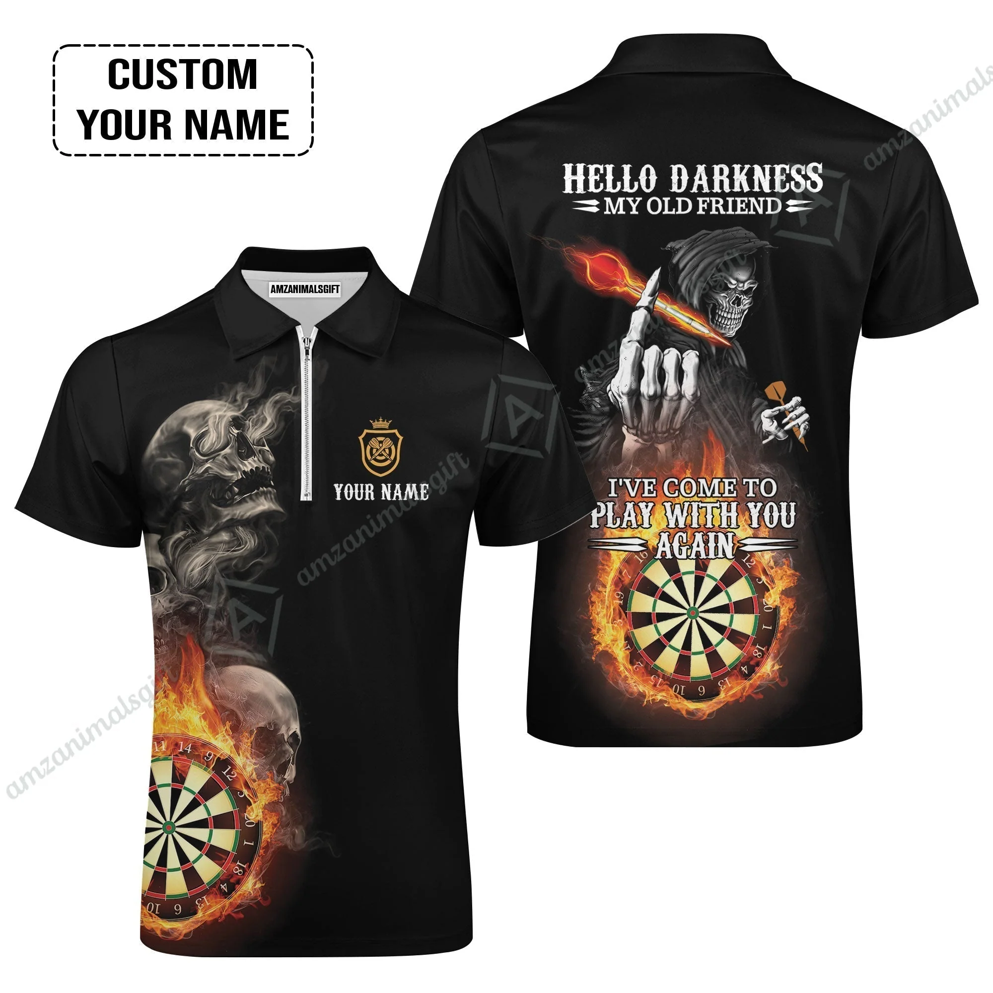 Darts Custom Name Women Polo Shirt, Skull Personalized Women Polo Shirt, Hello Darkness My Old Friend I've Come To Play With You Again - Image 5