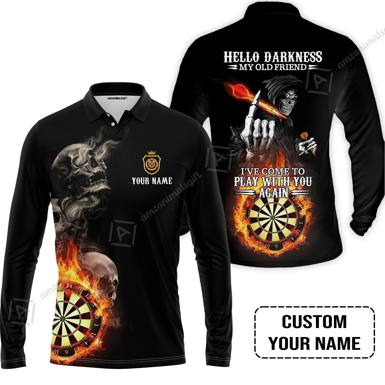 Darts Custom Name Women Polo Shirt, Skull Personalized Women Polo Shirt, Hello Darkness My Old Friend I've Come To Play With You Again - Image 6