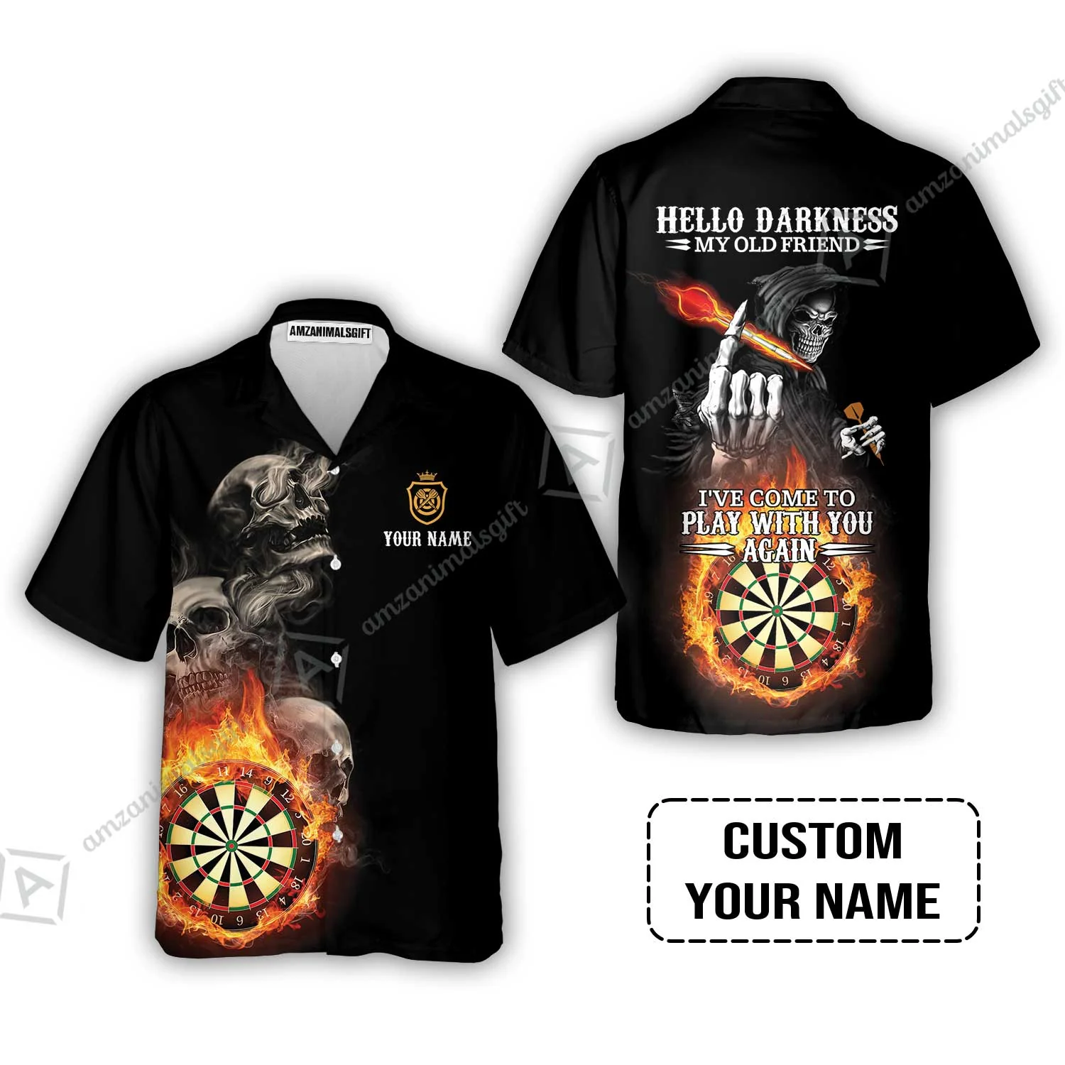 Darts Custom Name Women Polo Shirt, Skull Personalized Women Polo Shirt, Hello Darkness My Old Friend I've Come To Play With You Again - Image 8