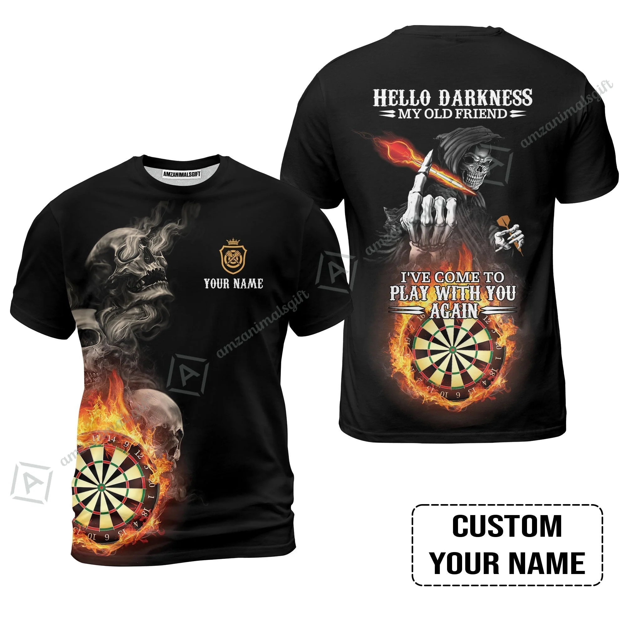 Darts Custom Name Women Polo Shirt, Skull Personalized Women Polo Shirt, Hello Darkness My Old Friend I've Come To Play With You Again - Image 9