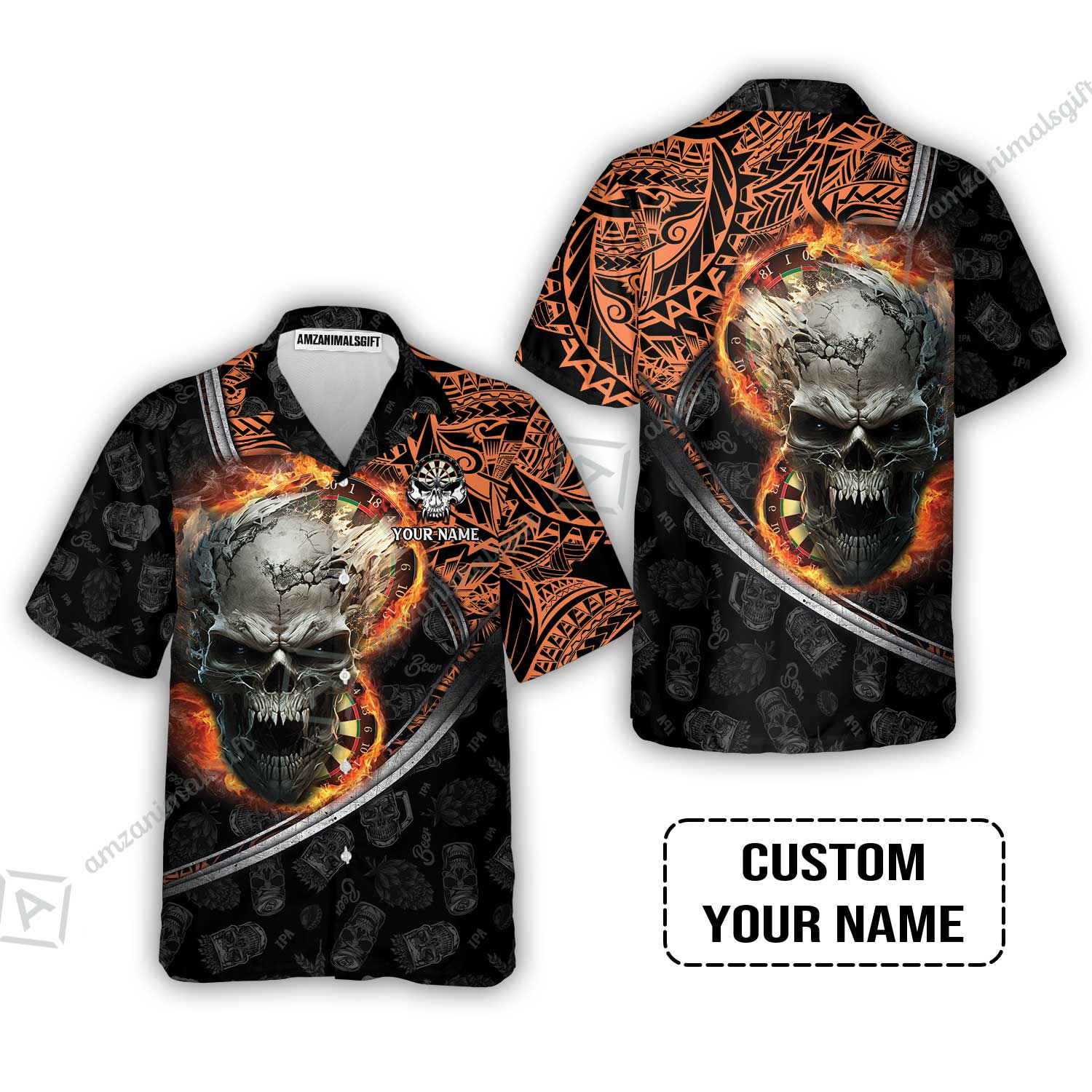 Darts Custom Name Zip Polo Shirt, Skull Maori Tattoo And Darts Custom Name Polo Shirt, Flame Bullseye Dartboard Personalized Zip Polo Shirt - Image 8