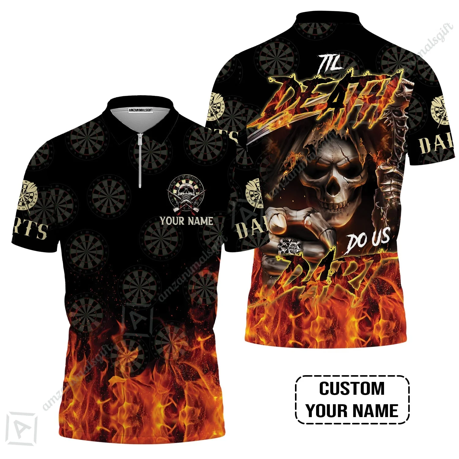 Darts Custom Name Zip Polo Shirt - Til Death Do Us Dart Dartboard Personalized Zip Polo Shirt
