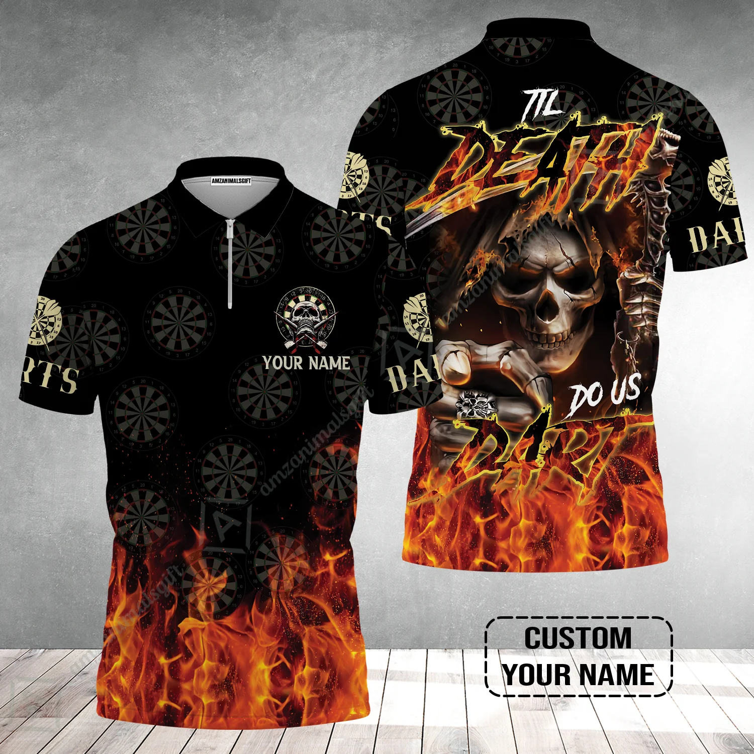 Darts Custom Name Zip Polo Shirt - Til Death Do Us Dart Dartboard Personalized Zip Polo Shirt - Image 2