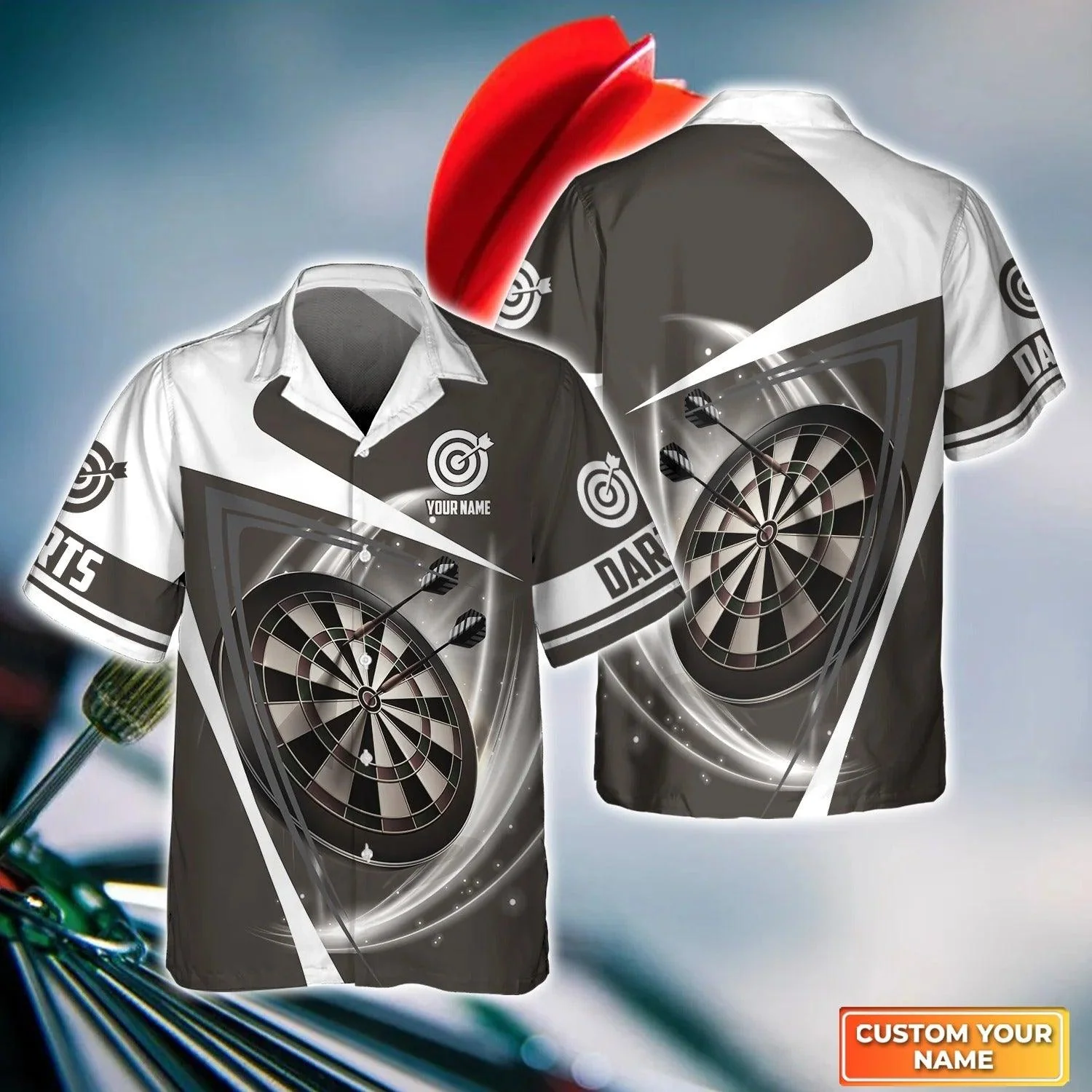 Darts Hawaiian Shirt Custom Name, Darts Lighting Gray Personalized Aloha Hawaiian Shirts - Gift For Friend, Family