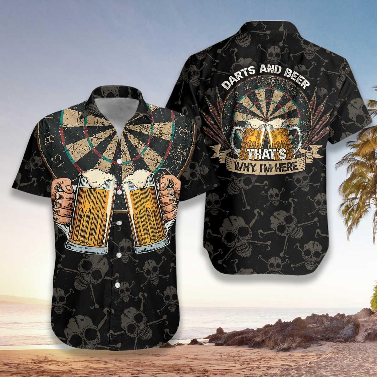 Darts Hawaiian Shirt, Darts And Beer That's Why I'm Here Aloha Hawaiian Shirt For Summer, Colorful Aloha Shirt For Men Women, Friend, Team, Darts Lovers