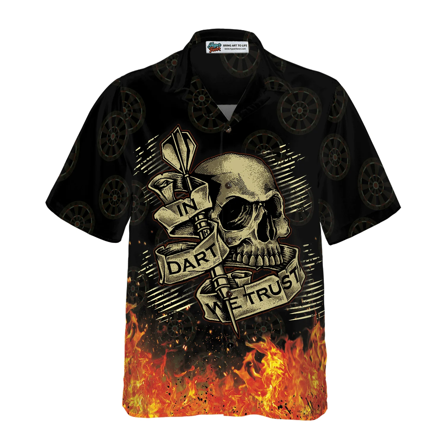 Darts Hawaiian Shirt Flame Skull, In Dart We Trust Play Hard, Colorful Summer Aloha Shirt For Men Women, Perfect Gift For Friend, Family, Husband - Image 3