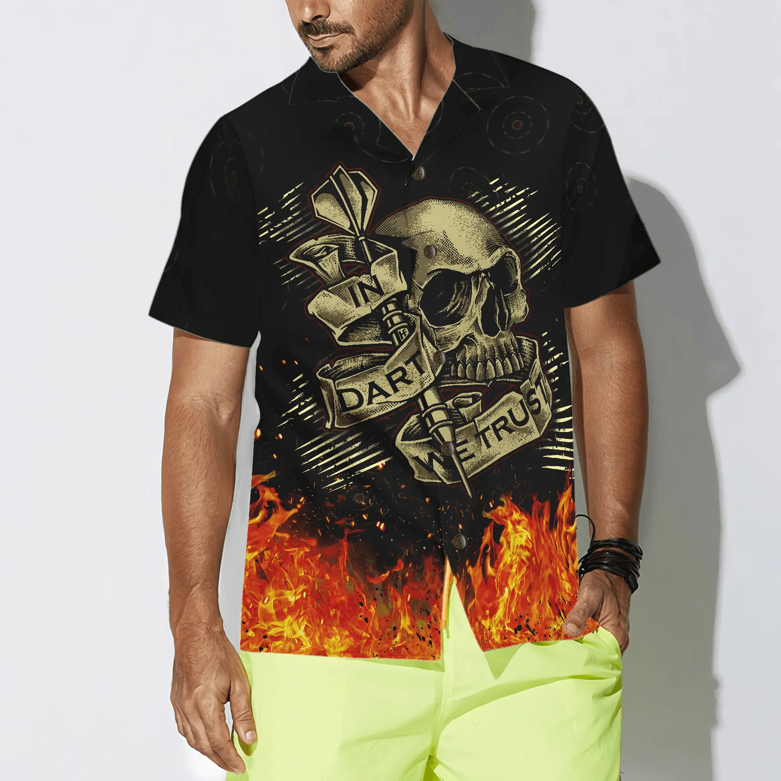 Darts Hawaiian Shirt Flame Skull, In Dart We Trust Play Hard, Colorful Summer Aloha Shirt For Men Women, Perfect Gift For Friend, Family, Husband - Image 4