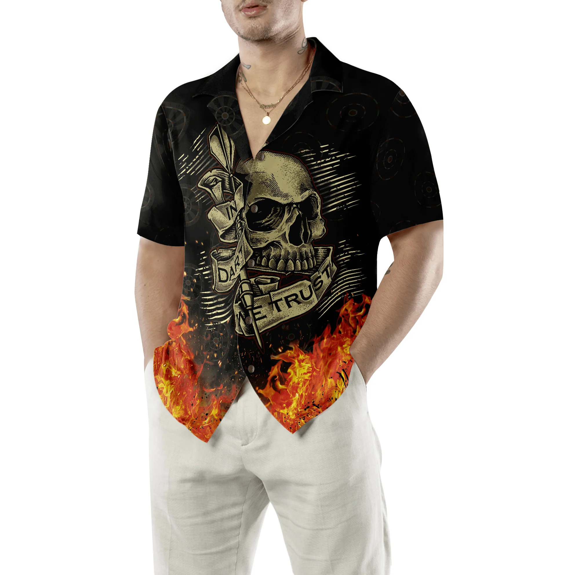 Darts Hawaiian Shirt Flame Skull, In Dart We Trust Play Hard, Colorful Summer Aloha Shirt For Men Women, Perfect Gift For Friend, Family, Husband - Image 5