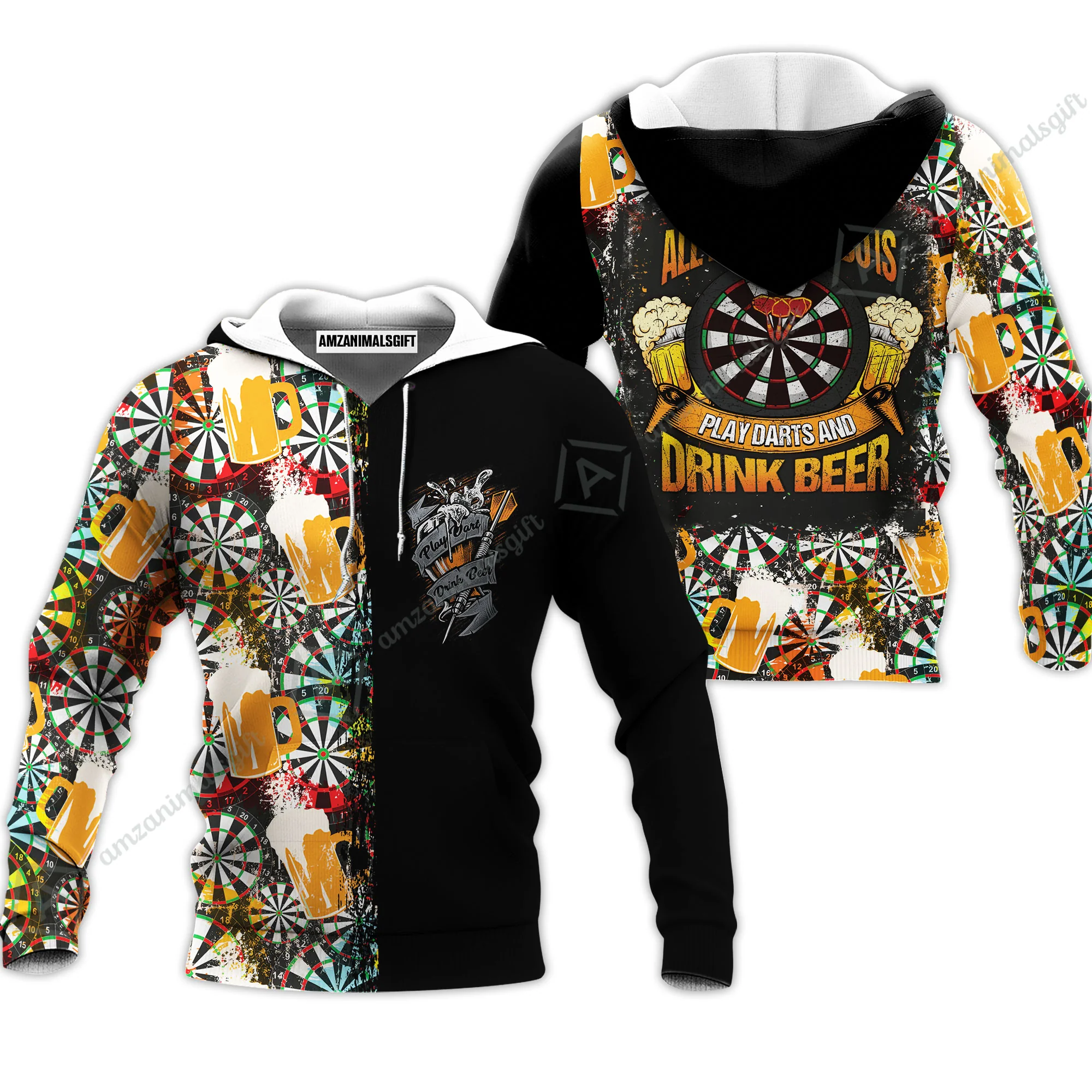 Darts T-Shirt, Play Darts And Drink Beer, Colorful Summer Darts T-Shirt - Image 5