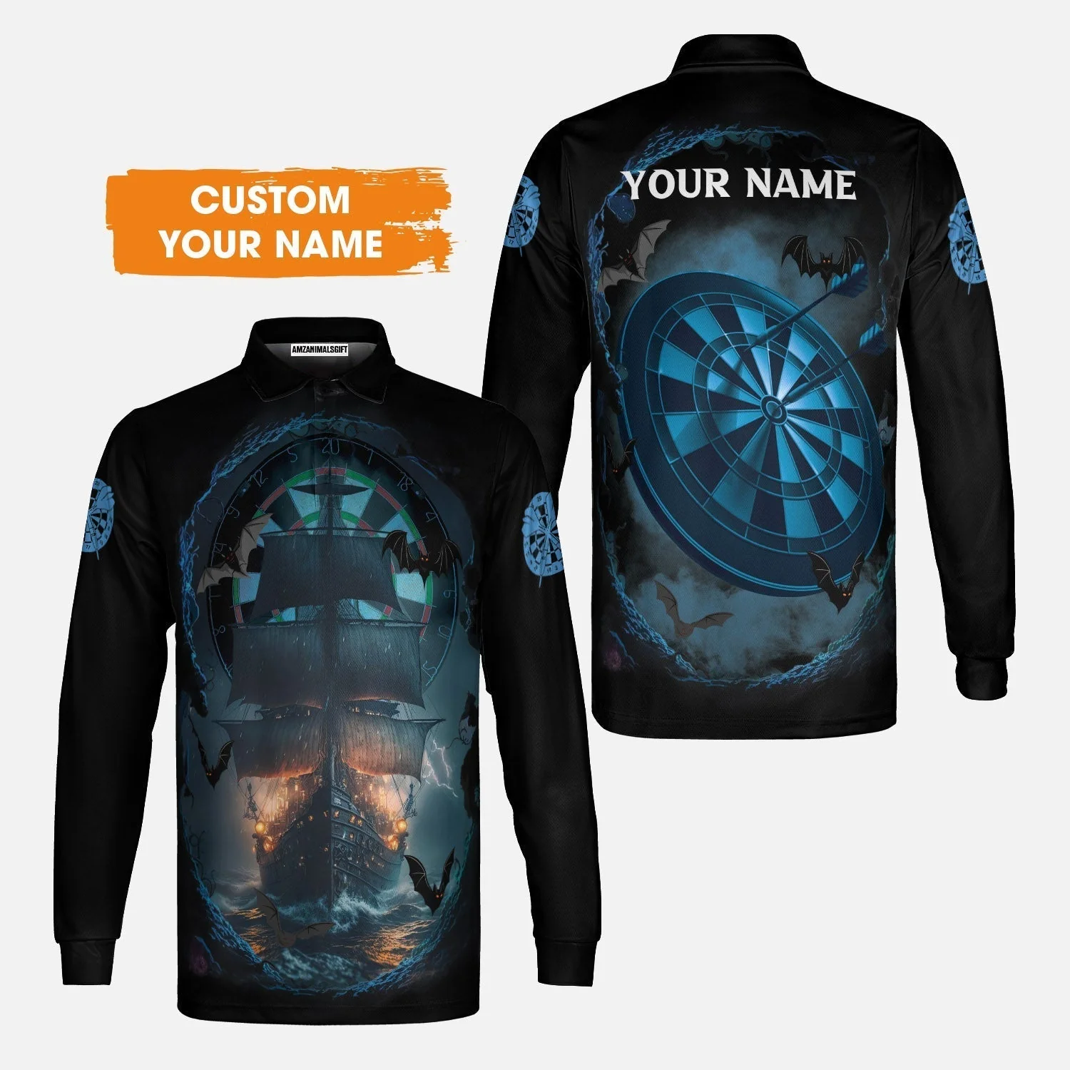 Darts Hoodie Customized Name, Sailboat & Bats Cave With Dartboard Hoodie - Gift For Darts Players, Darts Lovers - Image 5