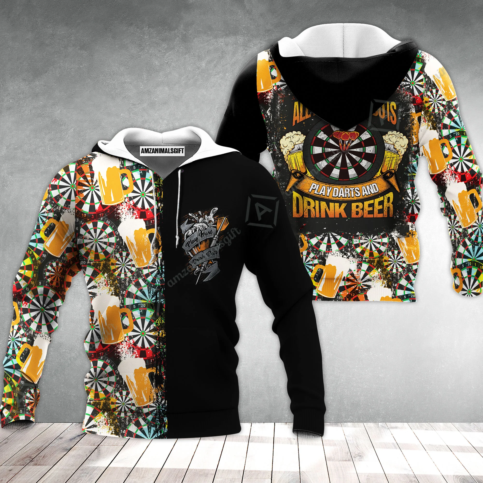 Darts Hoodie, Play Darts And Drink Beer, Colorful Summer Darts Hoodie - Image 2