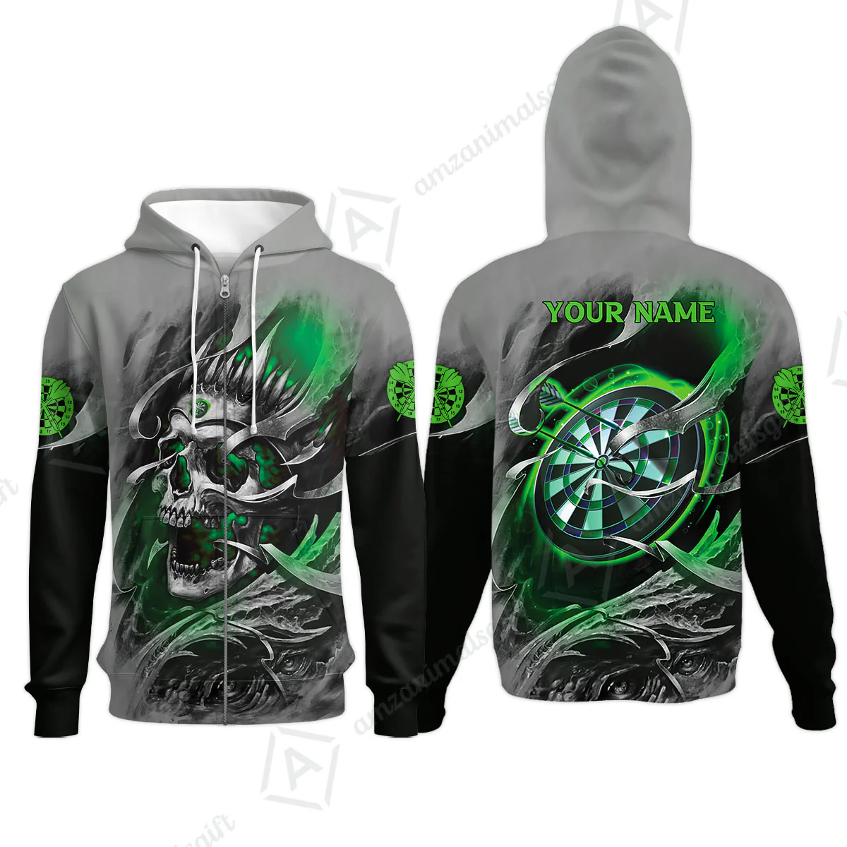 Darts Men Polo Shirt Custom Name - Green Skull Dartboard Personalized Polo Shirt For Men - Gift For Darts Player, Friend, Family - Image 11