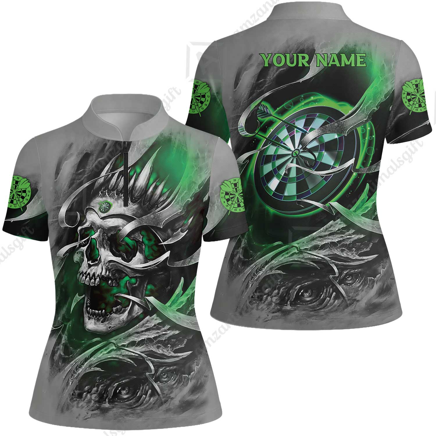 Darts Men Polo Shirt Custom Name - Green Skull Dartboard Personalized Polo Shirt For Men - Gift For Darts Player, Friend, Family - Image 12