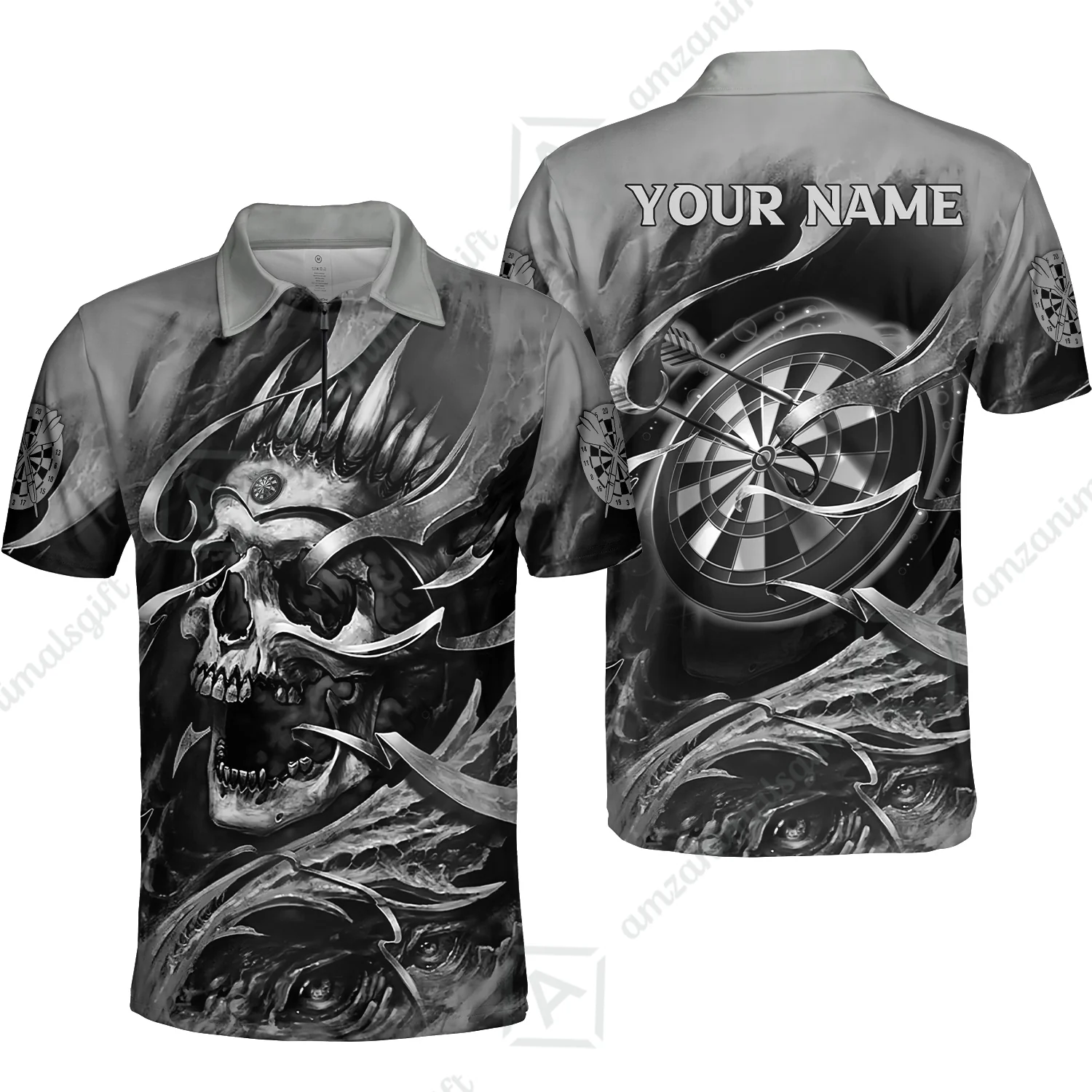 Darts Men Polo Shirt Custom Name - Green Skull Dartboard Personalized Polo Shirt For Men - Gift For Darts Player, Friend, Family - Image 21
