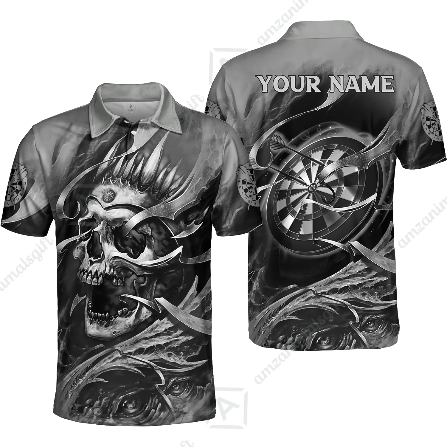 Darts Men Polo Shirt Custom Name - Green Skull Dartboard Personalized Polo Shirt For Men - Gift For Darts Player, Friend, Family - Image 24