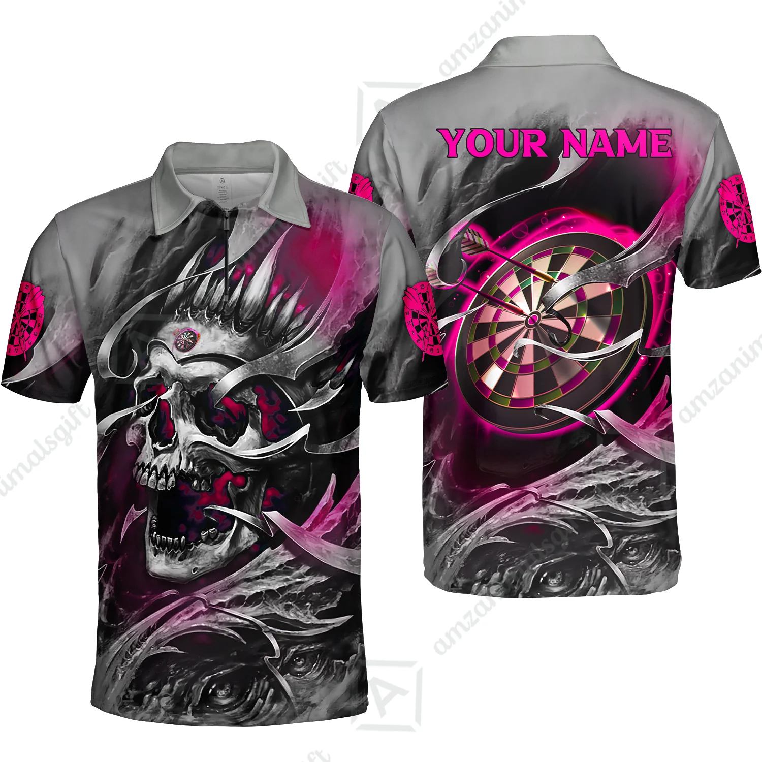 Darts Men Polo Shirt Custom Name - Green Skull Dartboard Personalized Polo Shirt For Men - Gift For Darts Player, Friend, Family - Image 43
