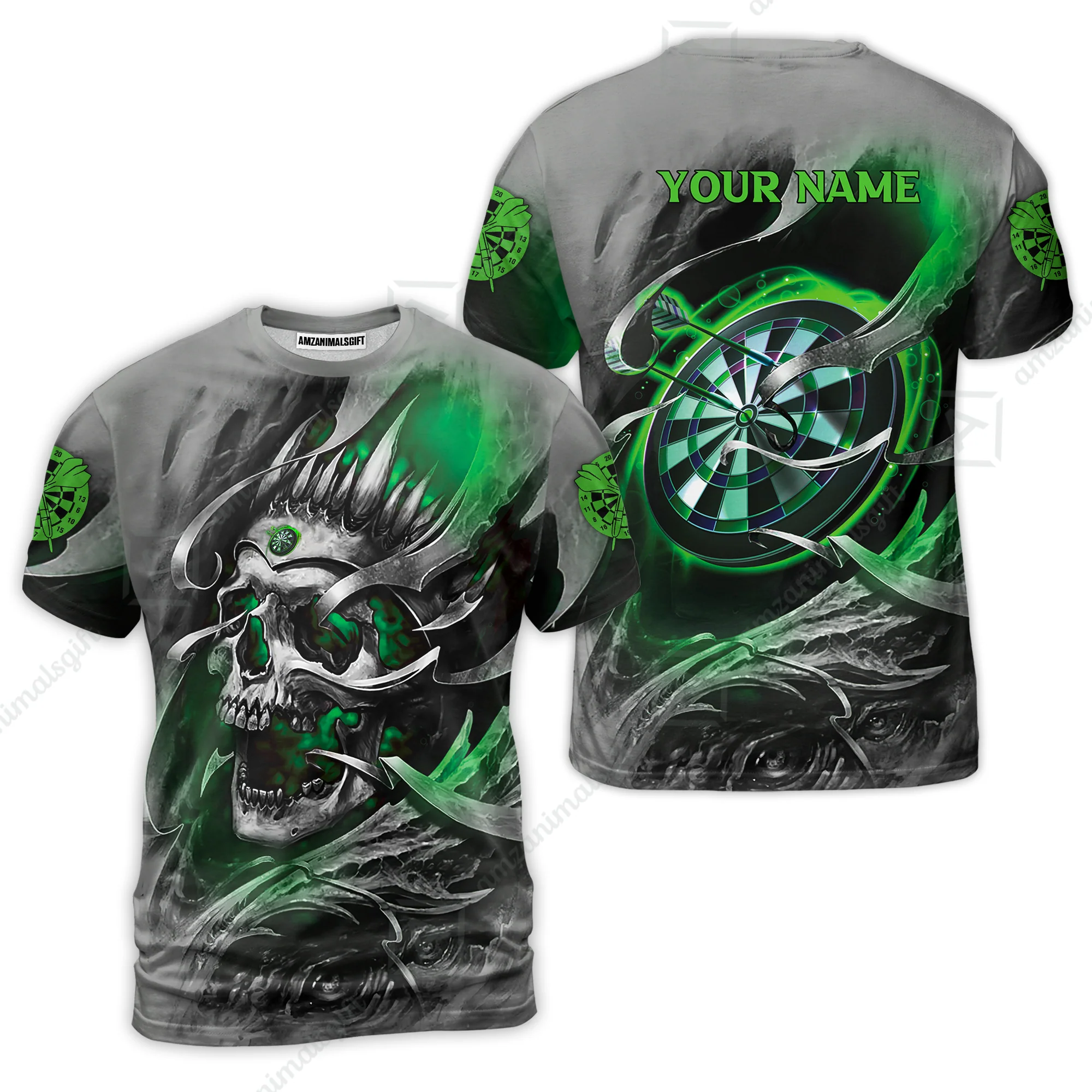 Darts Men Polo Shirt Custom Name - Green Skull Dartboard Personalized Polo Shirt For Men - Gift For Darts Player, Friend, Family - Image 5