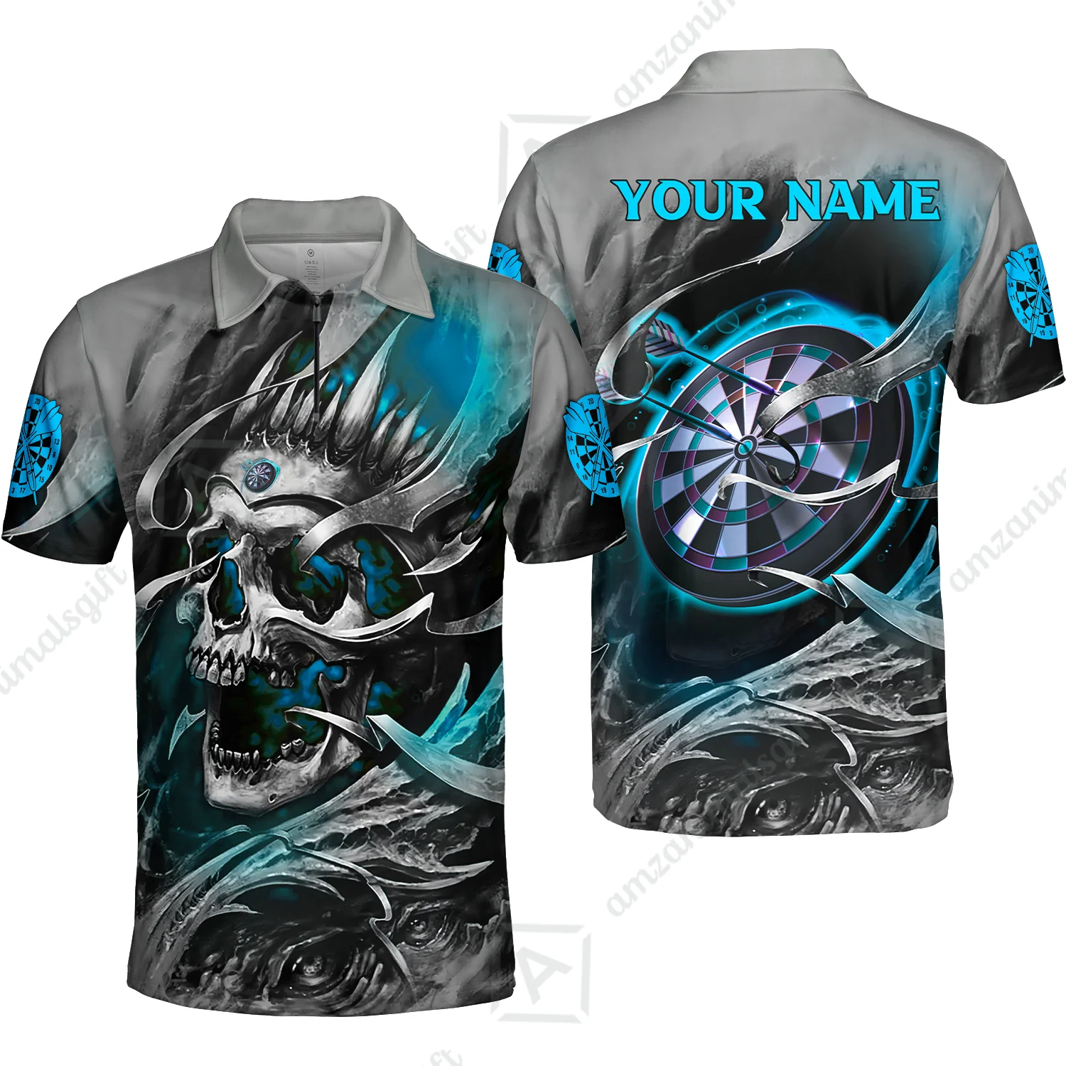 Darts Men Polo Shirt Custom Name - Green Skull Dartboard Personalized Polo Shirt For Men - Gift For Darts Player, Friend, Family - Image 81