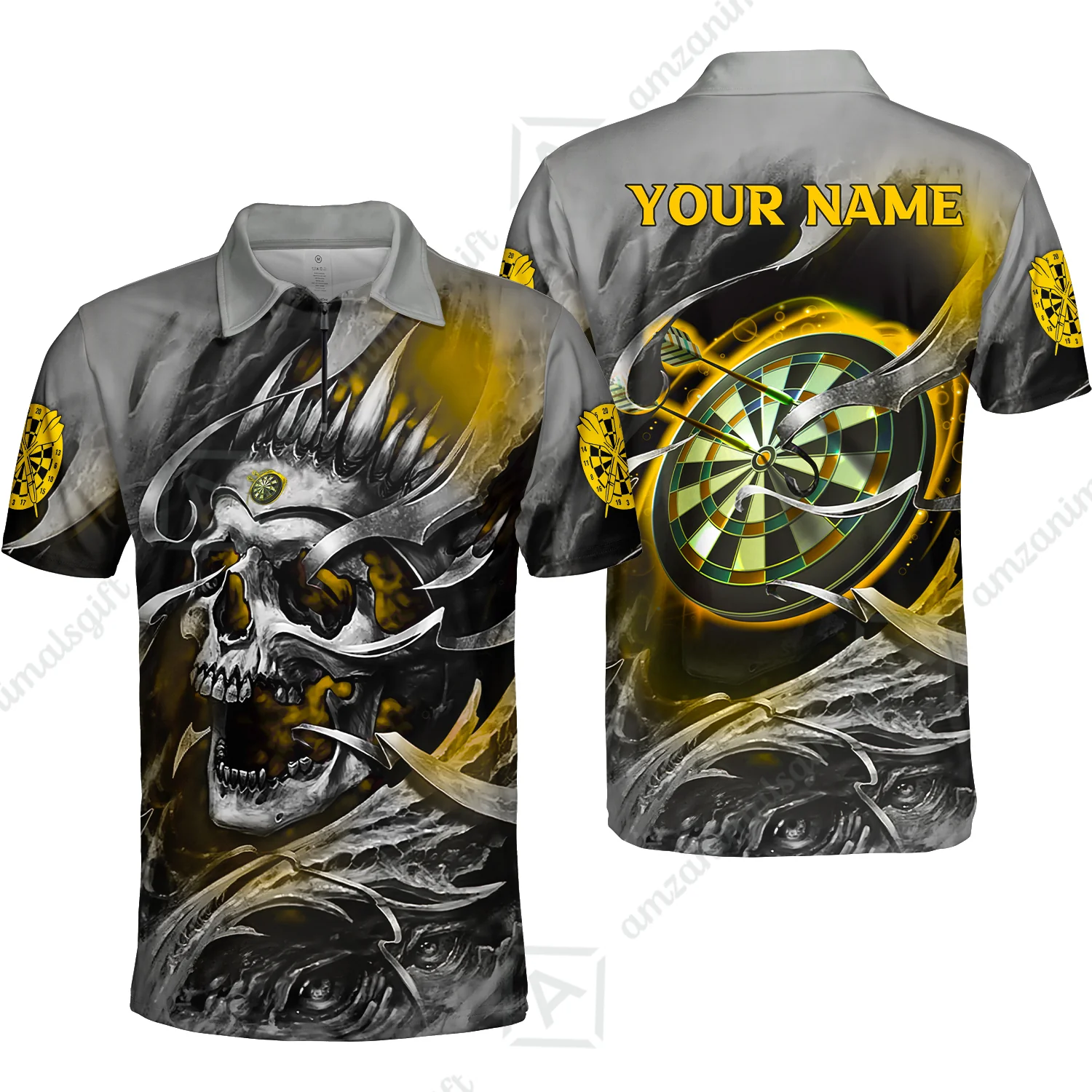 Darts Men Polo Shirt Custom Name - Green Skull Dartboard Personalized Polo Shirt For Men - Gift For Darts Player, Friend, Family - Image 91