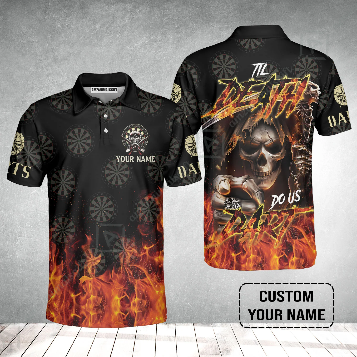 Darts Men Polo Shirt Custom Name - Til Death Do Us Dart Dartboard Personalized Polo Shirt - Image 2