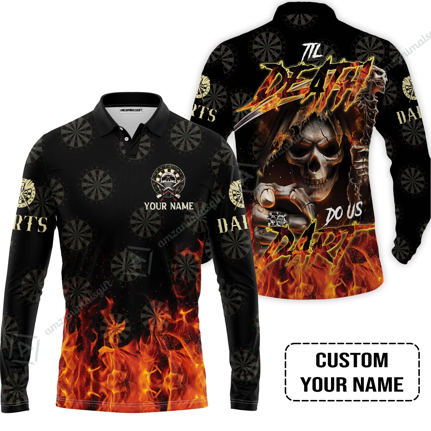 Darts Men Polo Shirt Custom Name - Til Death Do Us Dart Dartboard Personalized Polo Shirt - Image 3