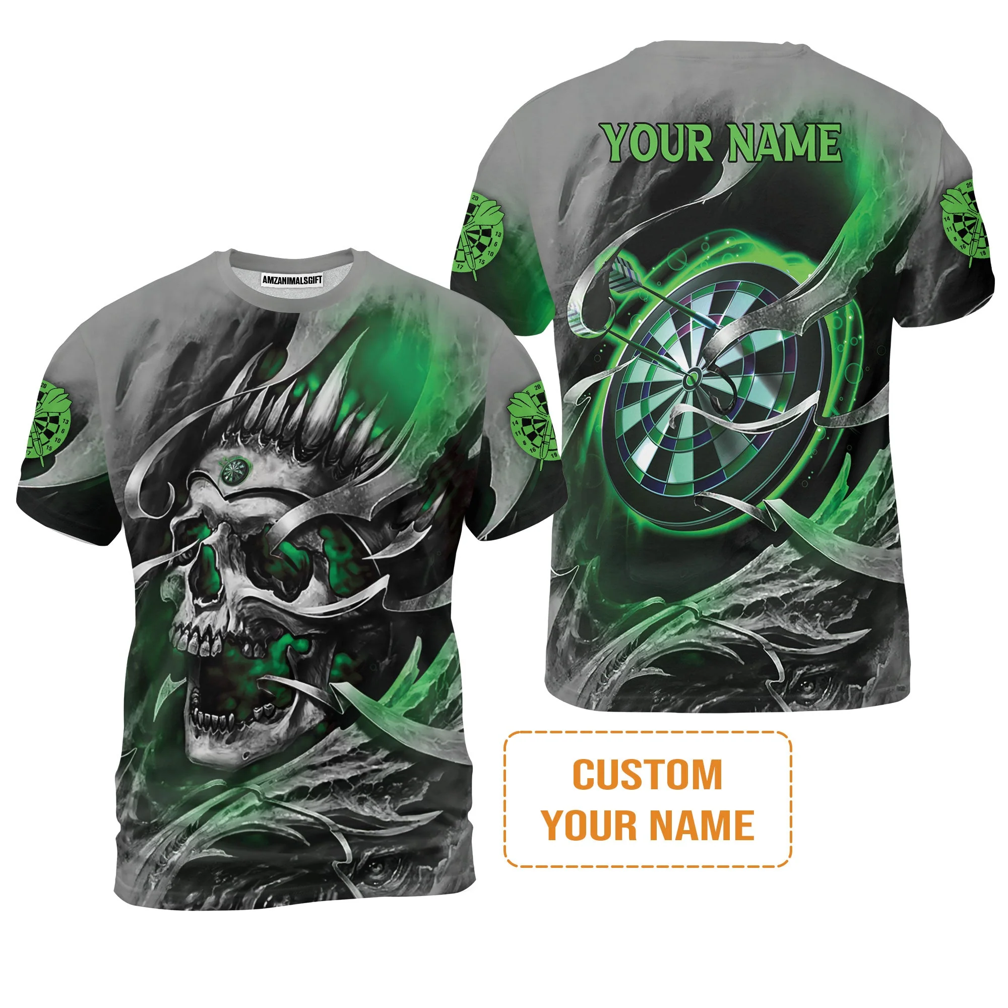 Darts Men's Long Sleeve Polo Shirt Custom Name - Green Skull Dartboard Personalized Long Sleeve Polo Shirt For Men - Image 7