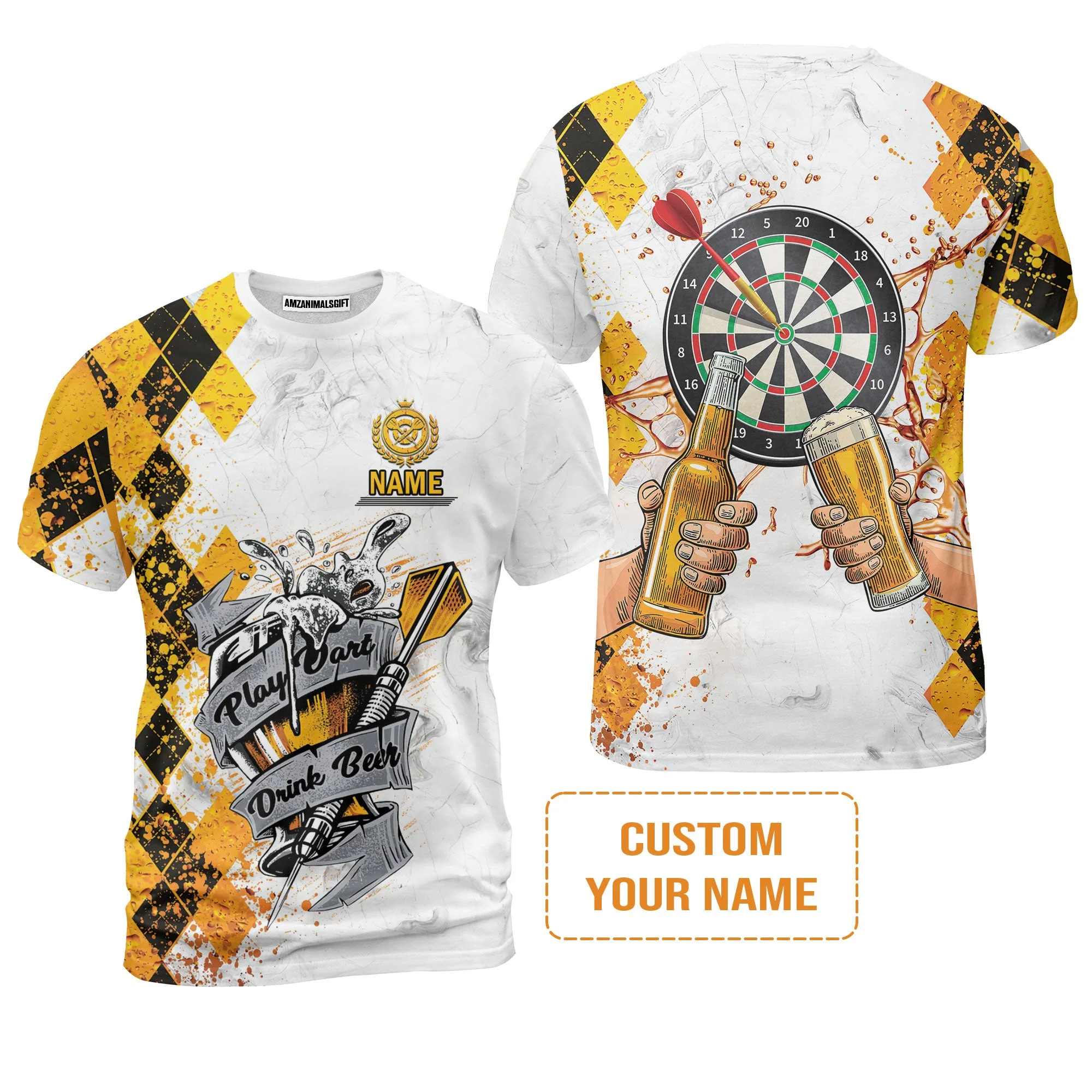 Darts Personalised Men's Long Sleeve Polo Shirt, Play Dart Drink Beer Argyle Pattern Custom Name Long Sleeve Polo Shirt - Image 7