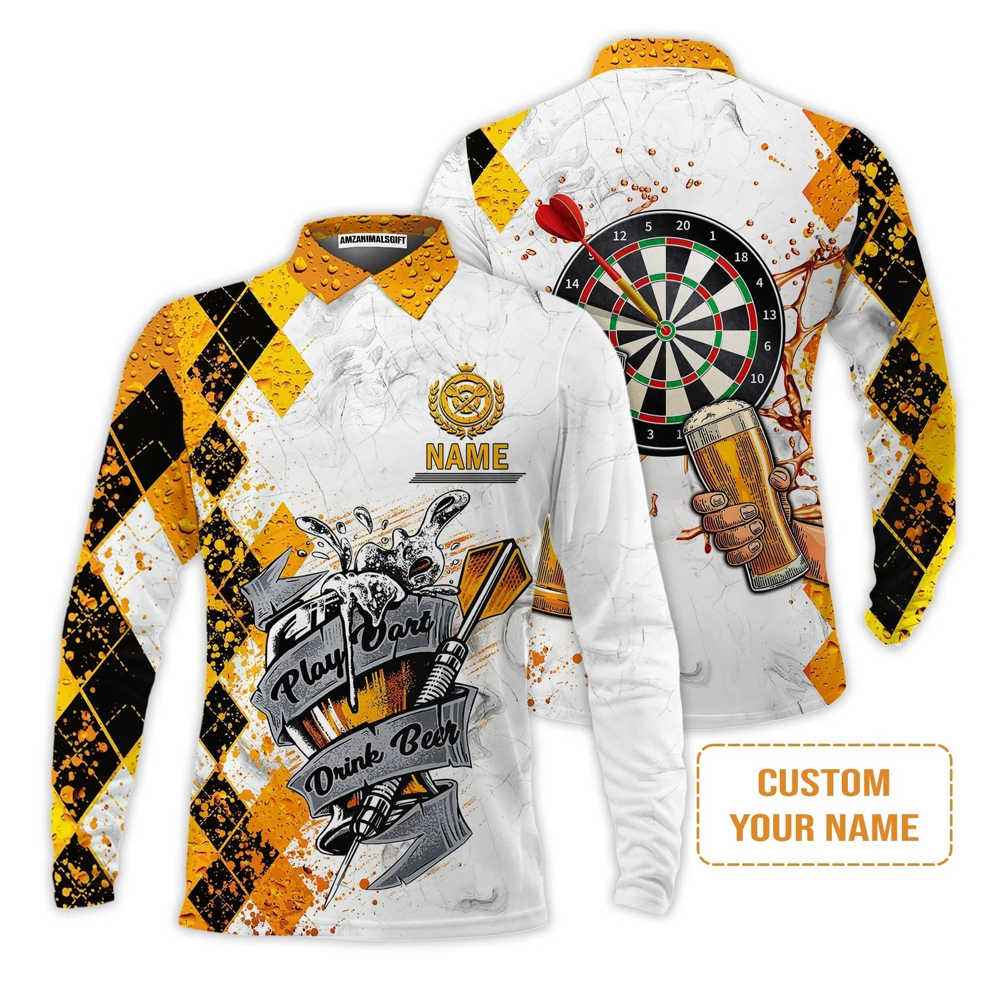 Darts Personalised T-Shirt, Play Dart Drink Beer Argyle Pattern Custom Name T-Shirt - Image 6