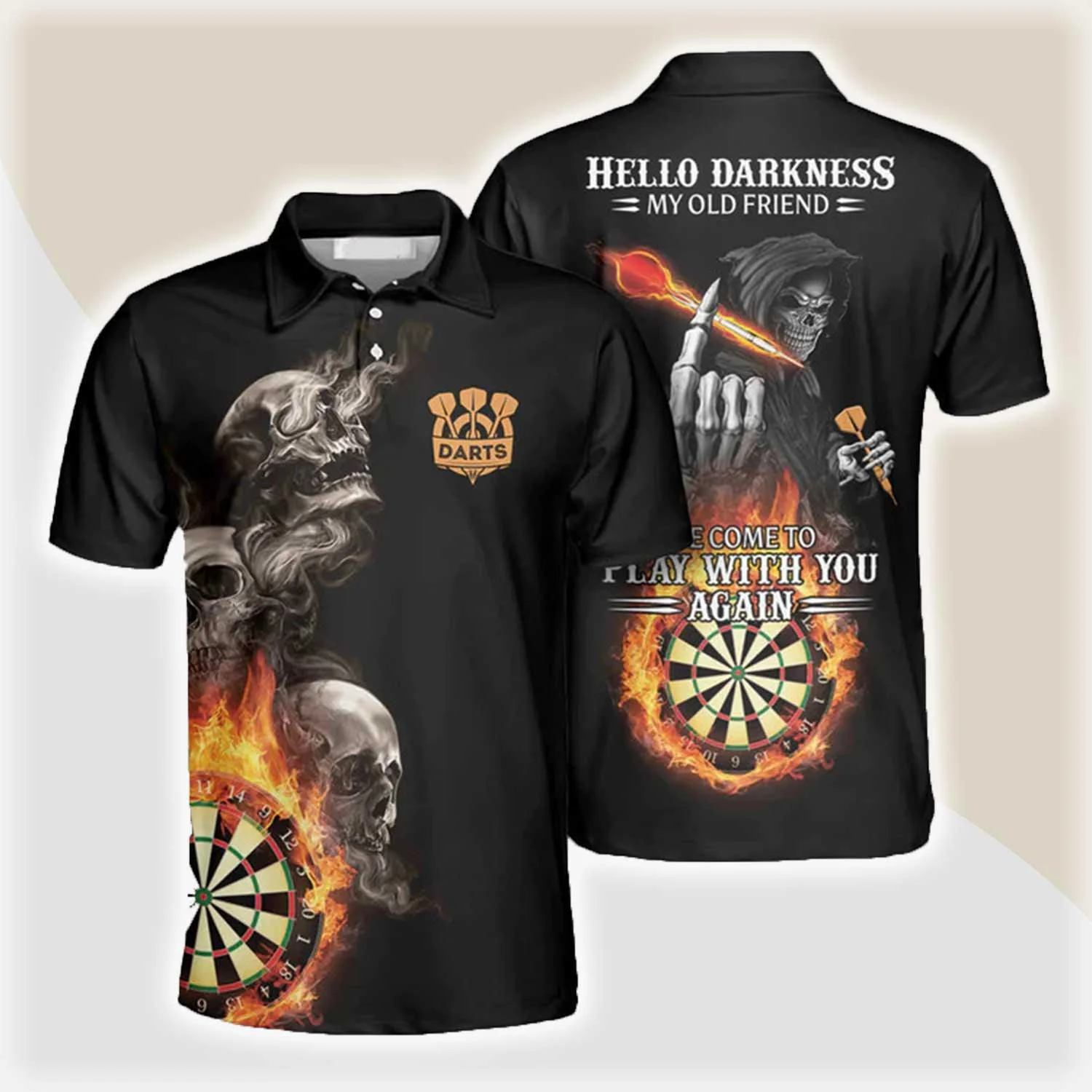 Darts Polo Shirt, Darts Hello Darkness My Old Friends Polo Shirt For Men - Perfect Gift For Darts Lovers, Darts Players