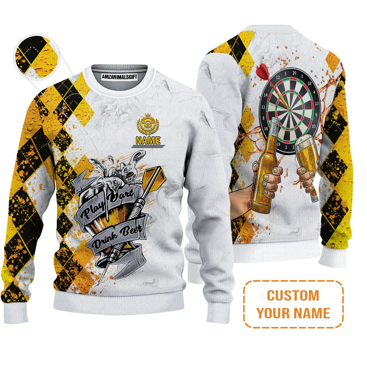 Darts Polo Shirts Personalised, Play Dart Drink Beer Argyle Pattern Custom Name Men Polo Shirt - Perfect Gift For Men, Darts Player, Darts Lover - Image 4