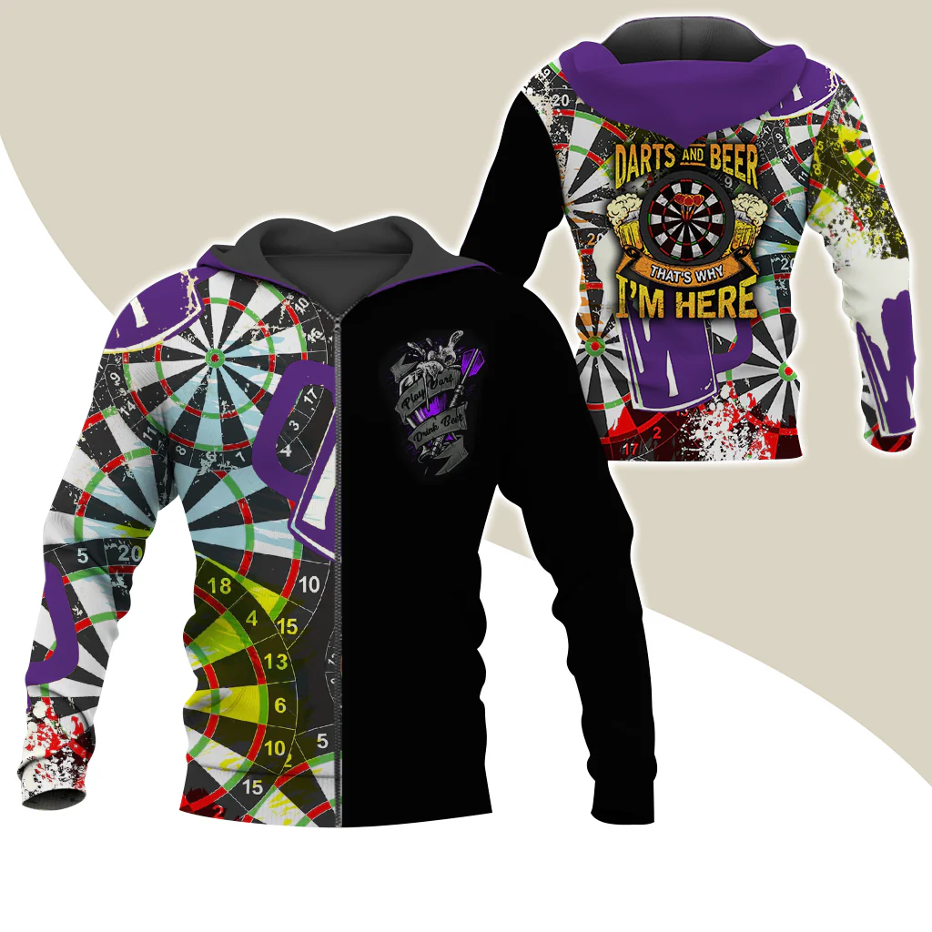 Darts Premium Zip Hoodie, Darts & Beer That’s Why I’m Here Zip Hoodie For Men & Women - Gift For Darts Lovers, Darts Players - Image 6