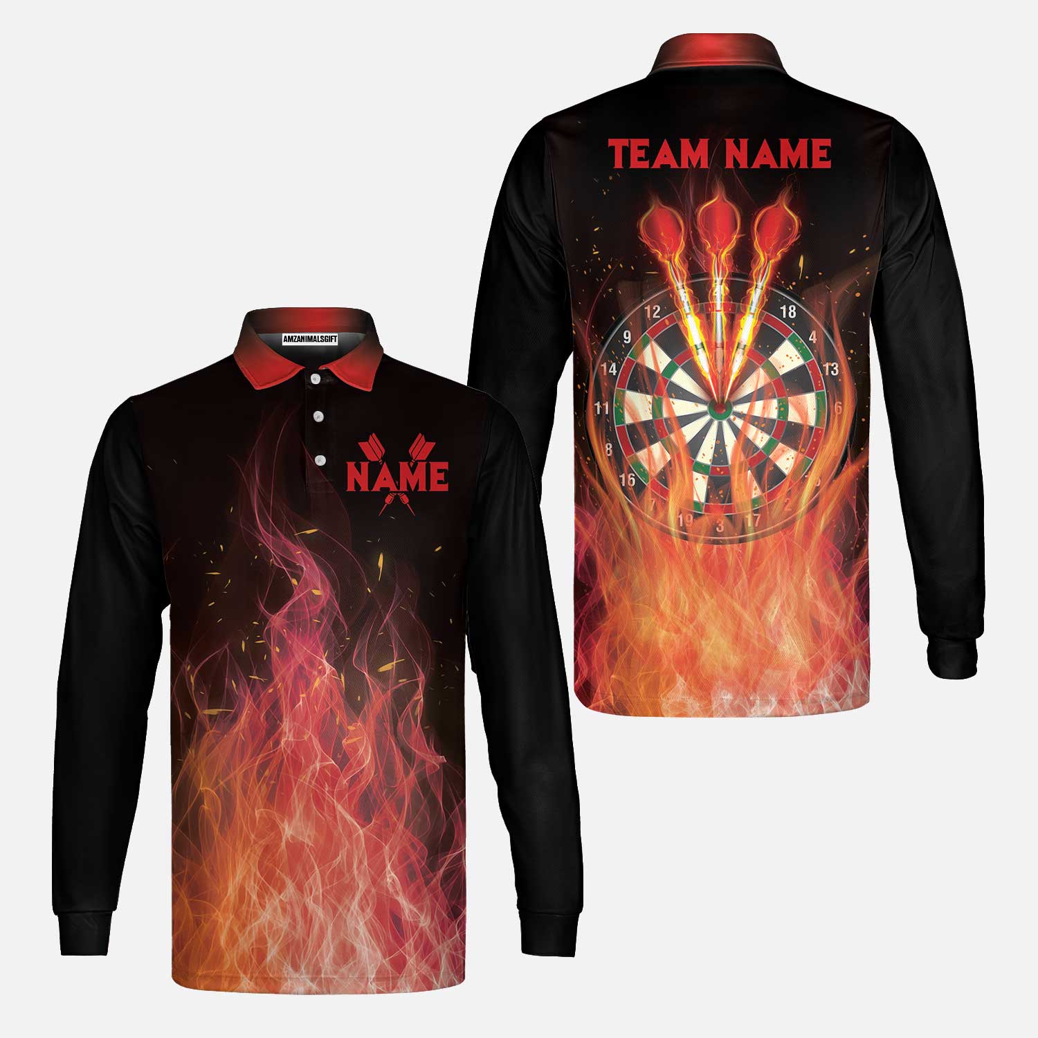 Darts Polo Shirt Custom Name And Team Name, Darts Flame Player Uniform, Personalized Shirt For Darts Lovers, Darts Players - Image 3
