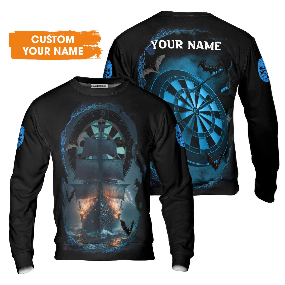 Darts T-Shirt Customized Name, Sailboat & Bats Cave With Dartboard T-Shirt - Gift For Darts Players, Darts Lovers - Image 7