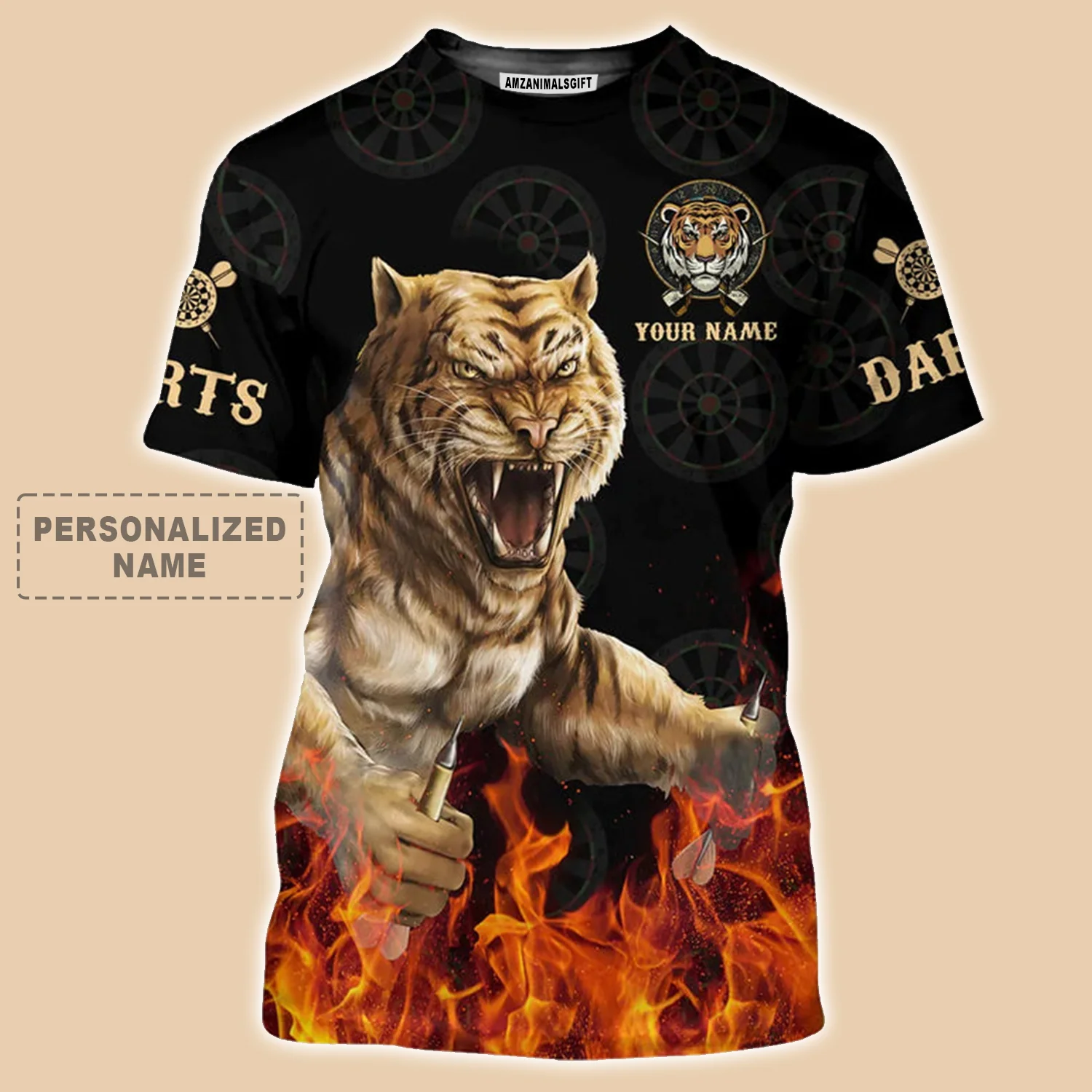 Darts Tiger Black And Fire Premium Hoodie Customized Name, Perfect Outfit For Darts Players Uniforms, Darts Lovers, Team - Image 3