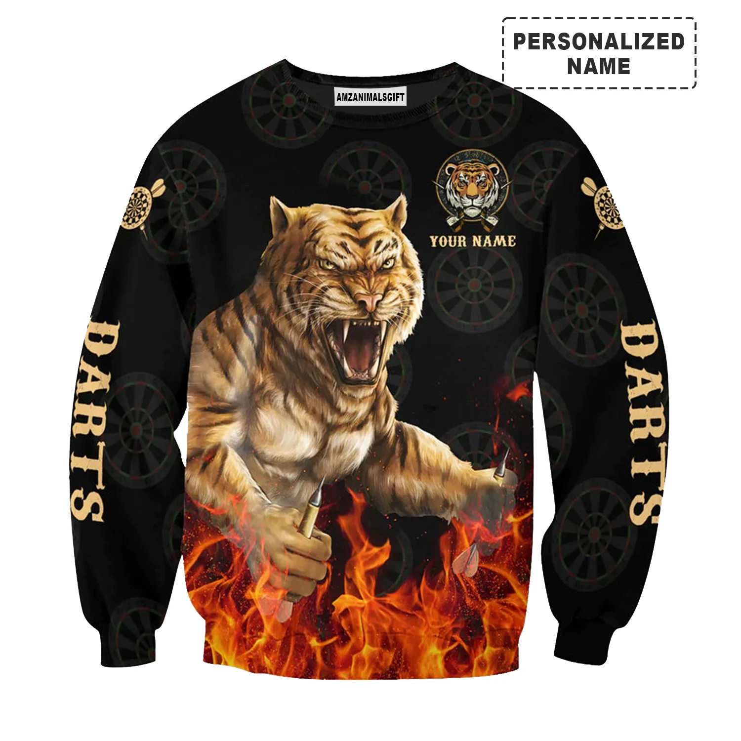 Darts Tiger Black And Fire Premium Hoodie Customized Name, Perfect Outfit For Darts Players Uniforms, Darts Lovers, Team - Image 4