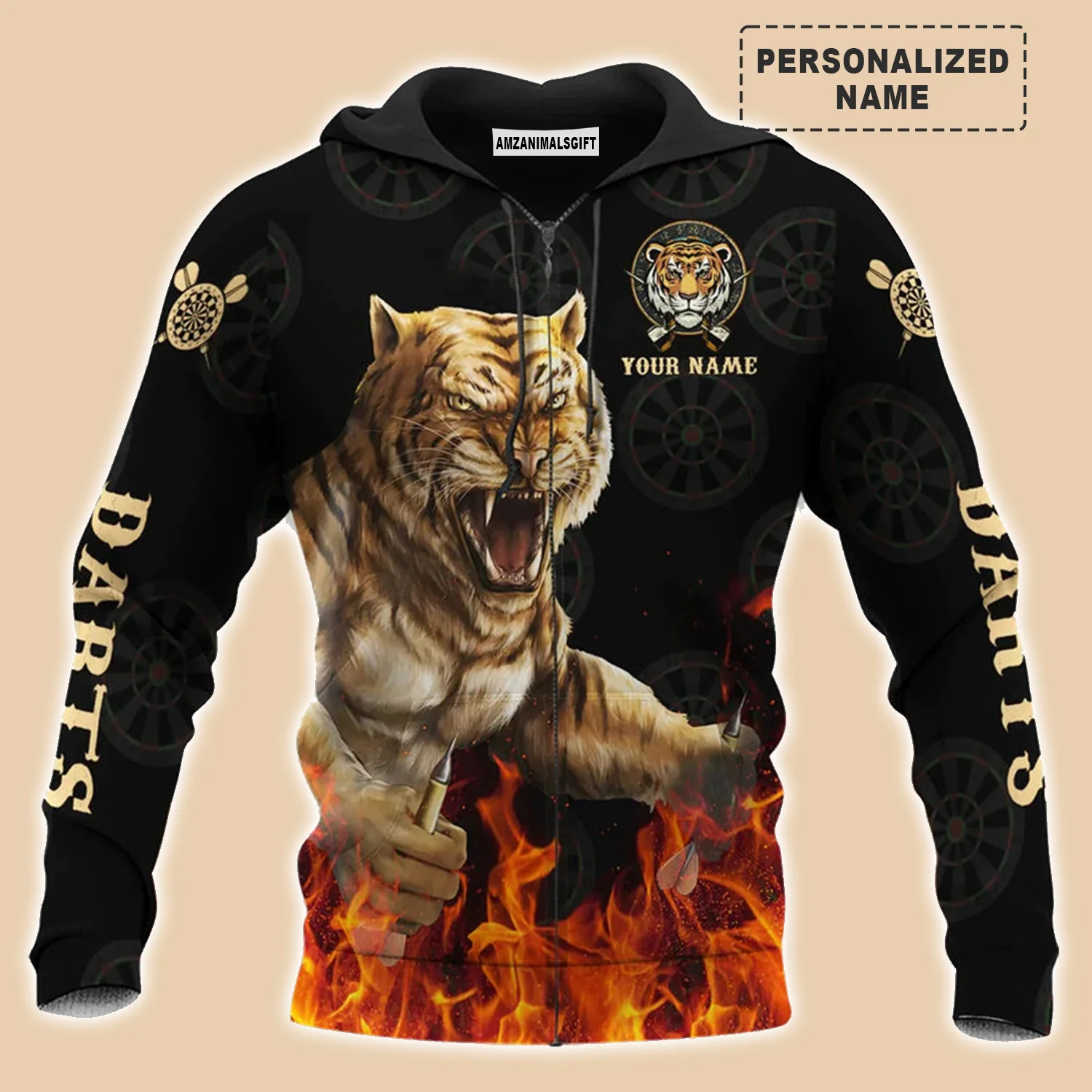 Darts Tiger Black And Fire Premium Hoodie Customized Name, Perfect Outfit For Darts Players Uniforms, Darts Lovers, Team - Image 5