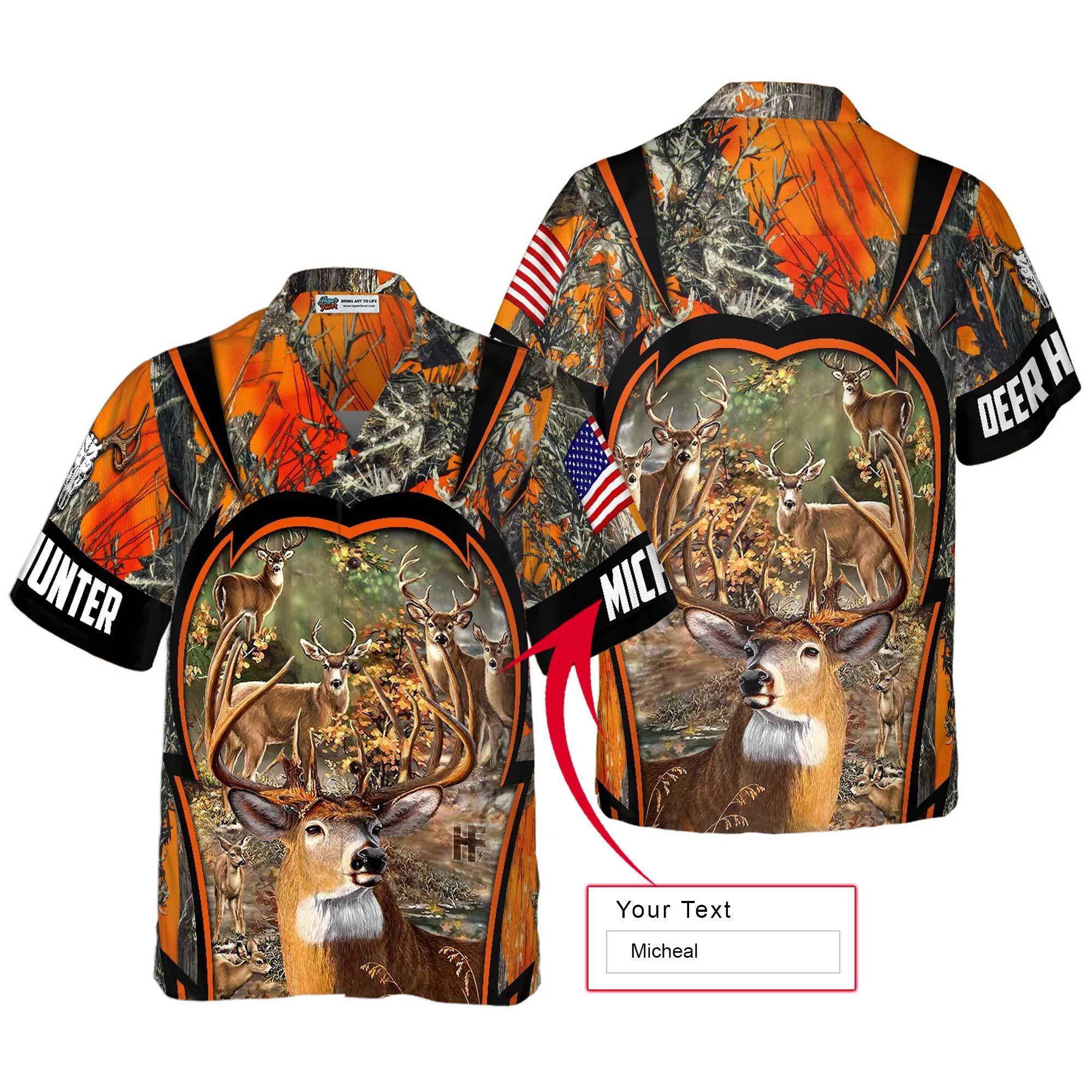 Deer Hunting Custom Name Hawaiian Shirt, Personalized American Flag Aloha Shirts For Men Women, Perfect Gift For Husband, Wife, Boyfriend, Friend