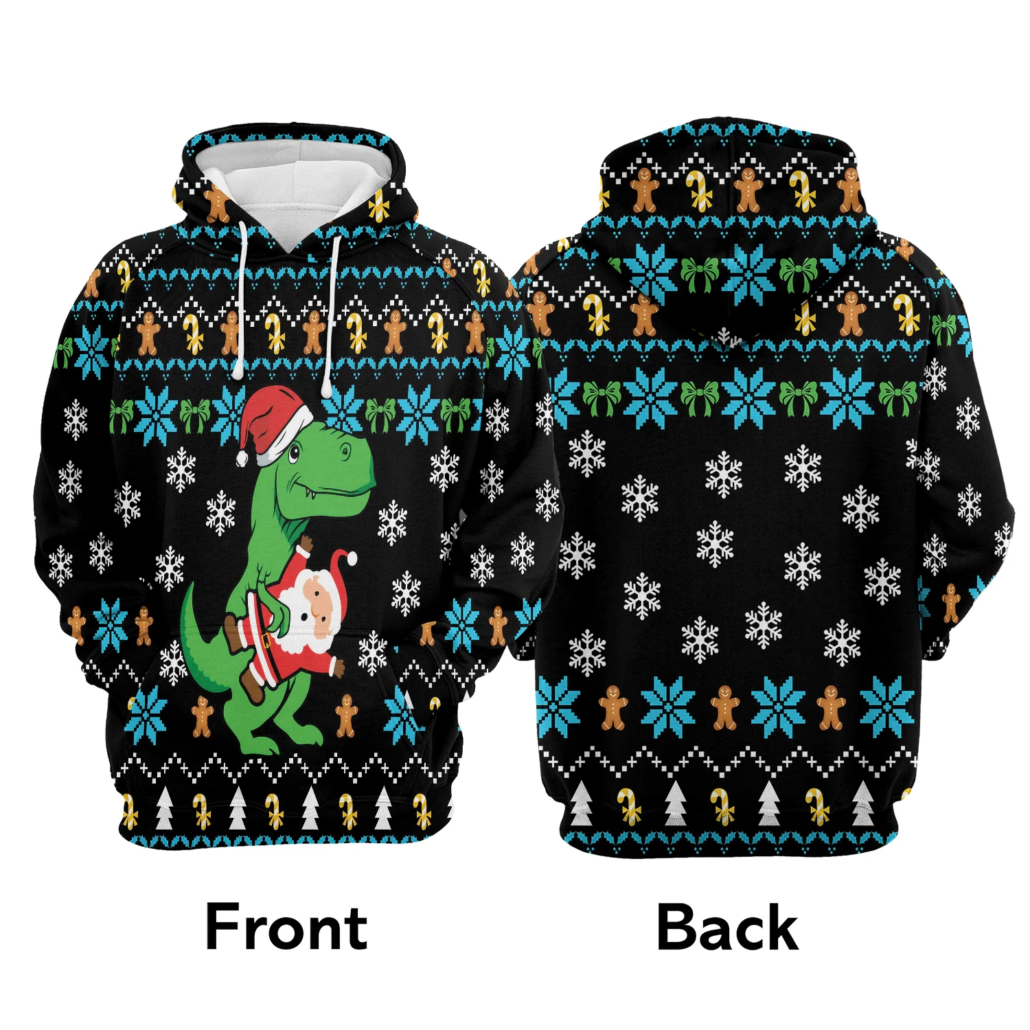 Dinosaur Santa Claus Pullover Premium Hoodie, Perfect Outfit For Men And Women On Christmas New Year Autumn Winter - Image 2