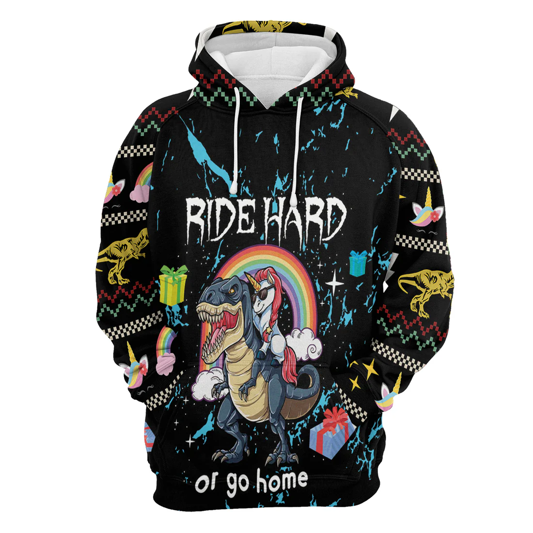 Dinosaur Unicorn Premium Christmas Hoodie, Dinosaur Unicorn Ride Hard Or Go Home Unisex Hoodie For Men & Women - Perfect Gift For Christmas, Dinosaur Unicorn Lover - Image 4